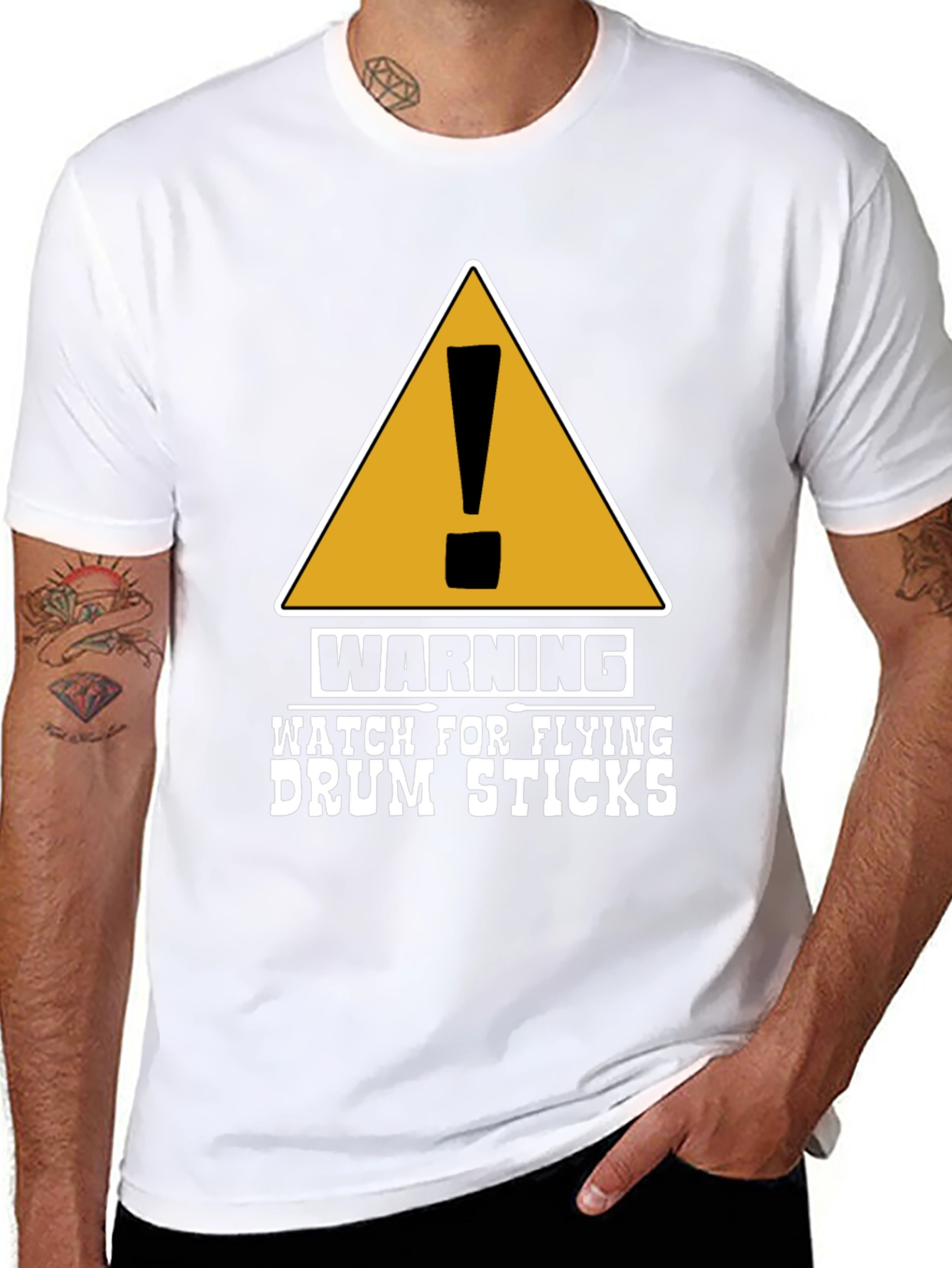 Warning Flying Drum Sticks Graphic Tee