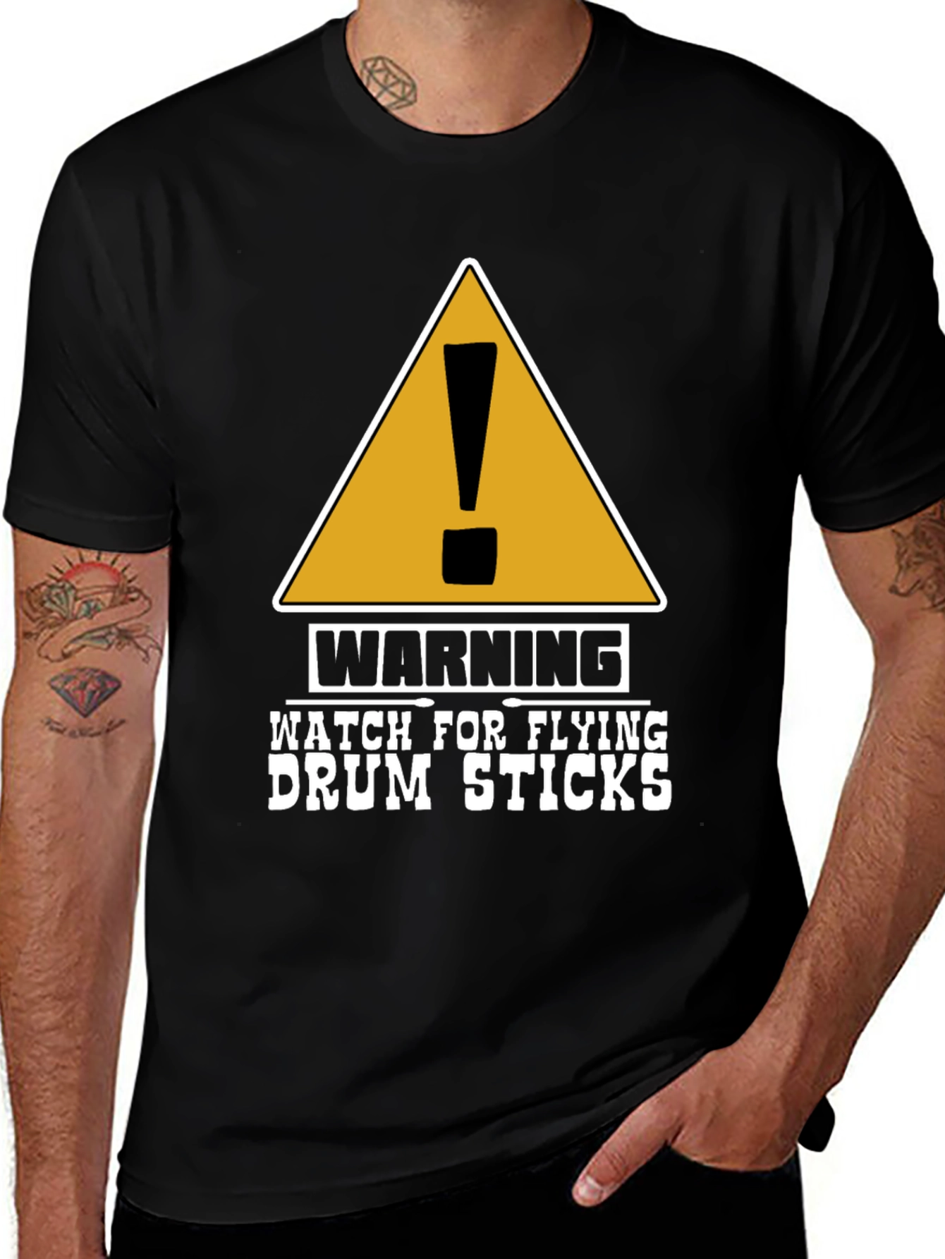 Warning Flying Drum Sticks Graphic Tee