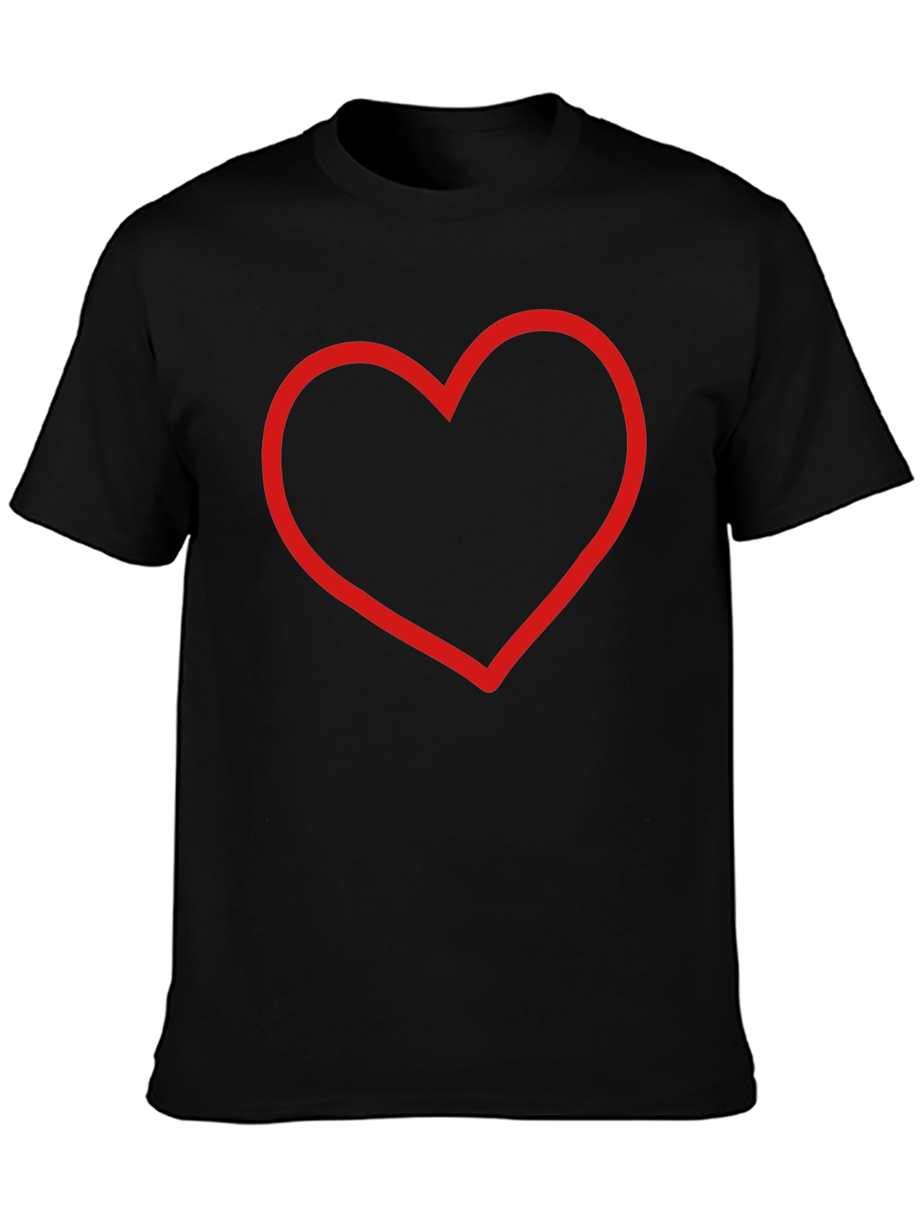 Red Heart Outline Black T-Shirt - Stylish & Simple