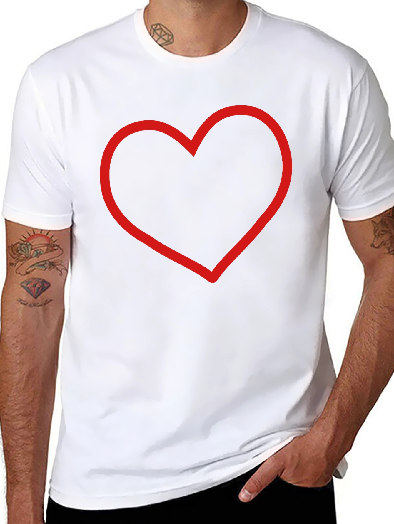 Red Heart Outline Black T-Shirt - Stylish & Simple