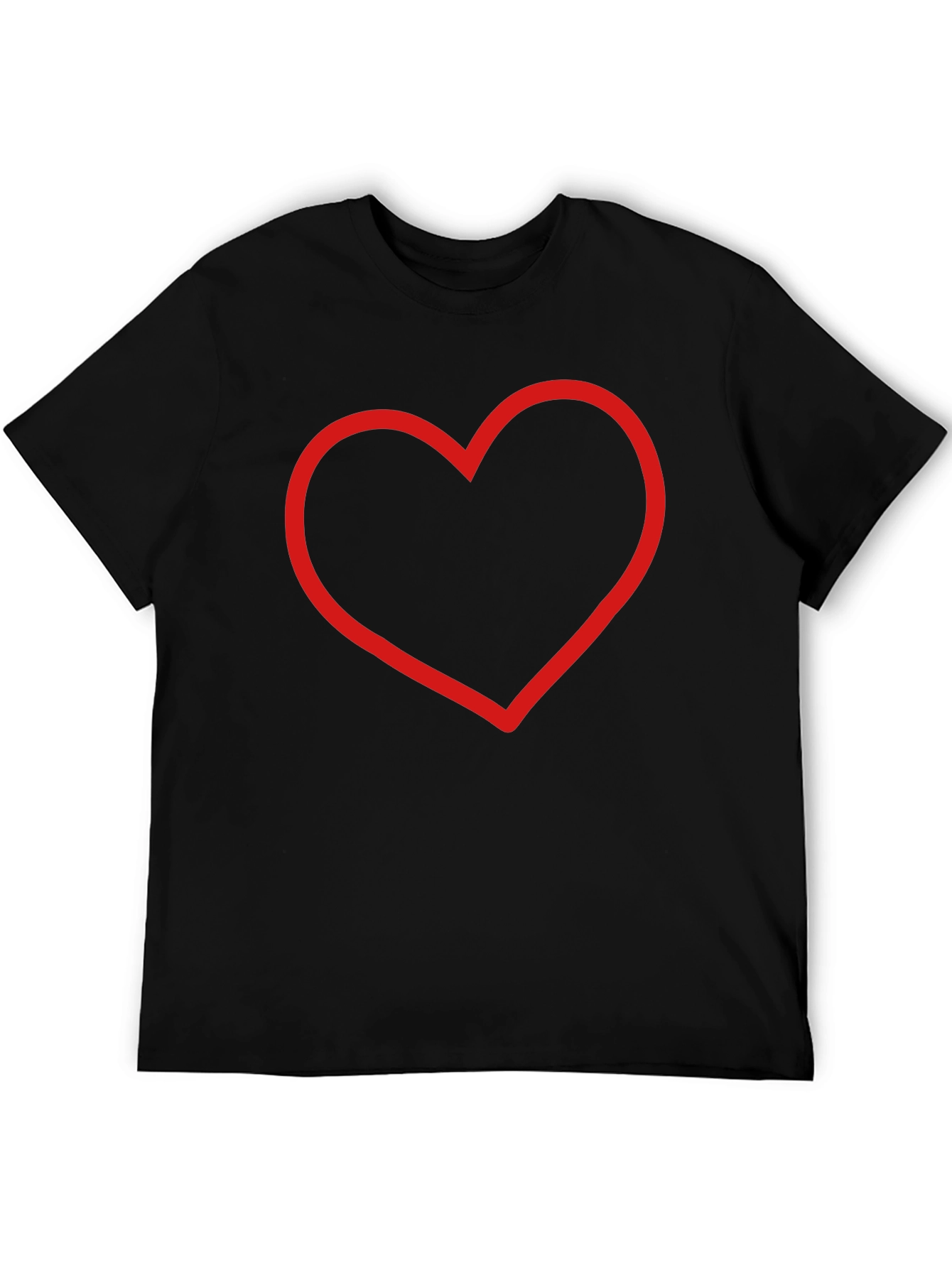 Red Heart Outline Black T-Shirt - Stylish & Simple