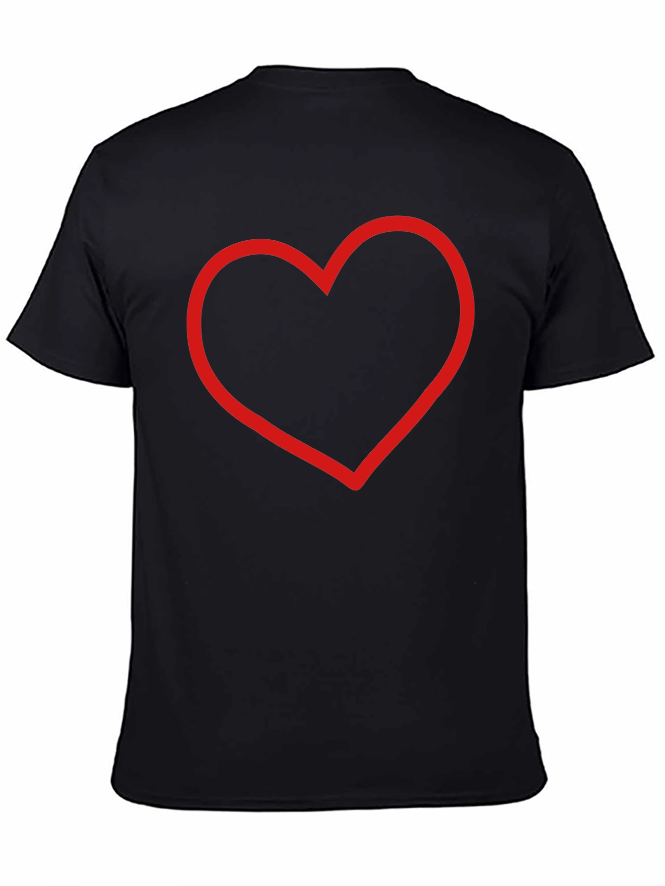 Red Heart Outline Black T-Shirt - Stylish & Simple