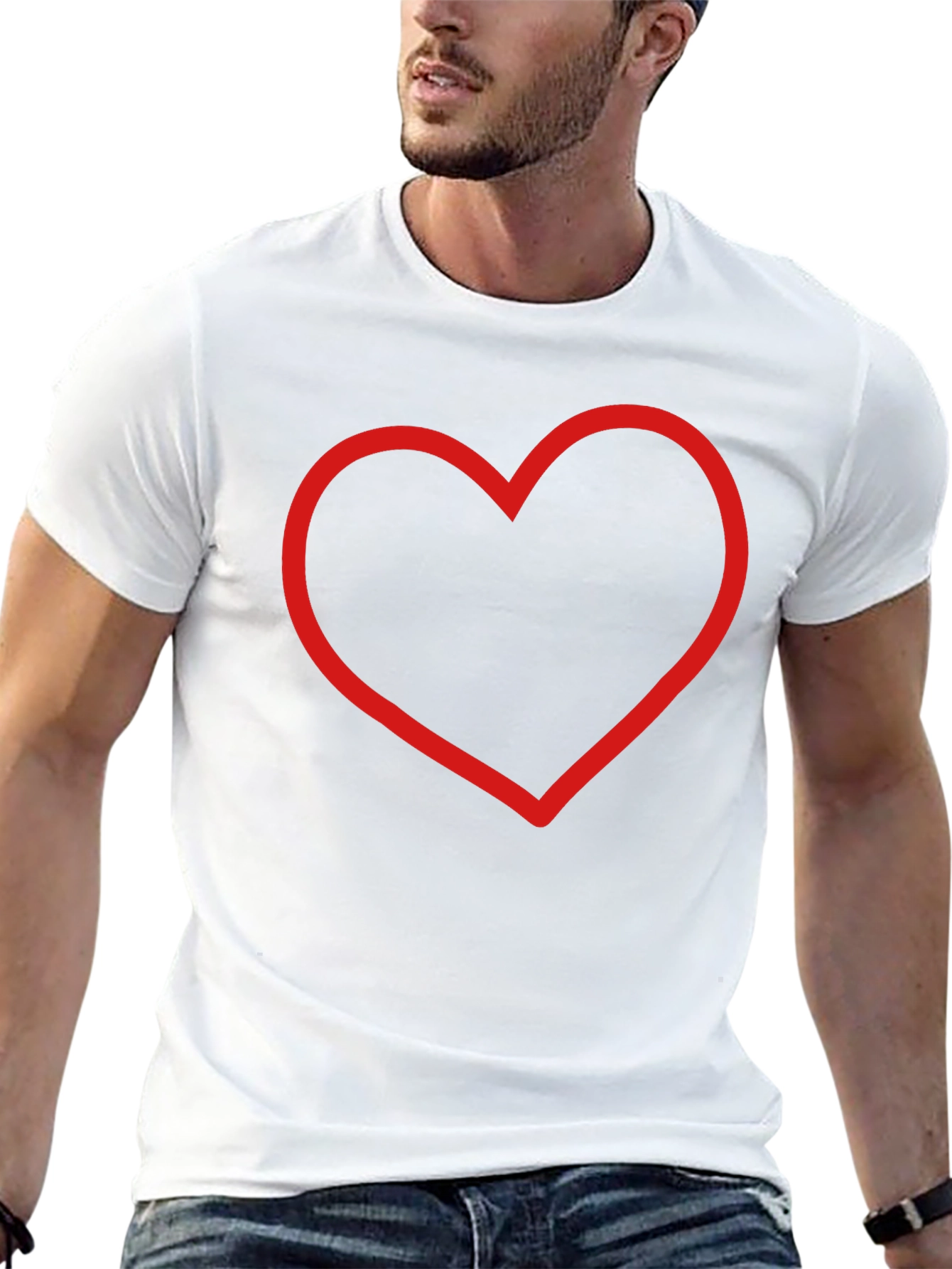 Red Heart Outline Black T-Shirt - Stylish & Simple
