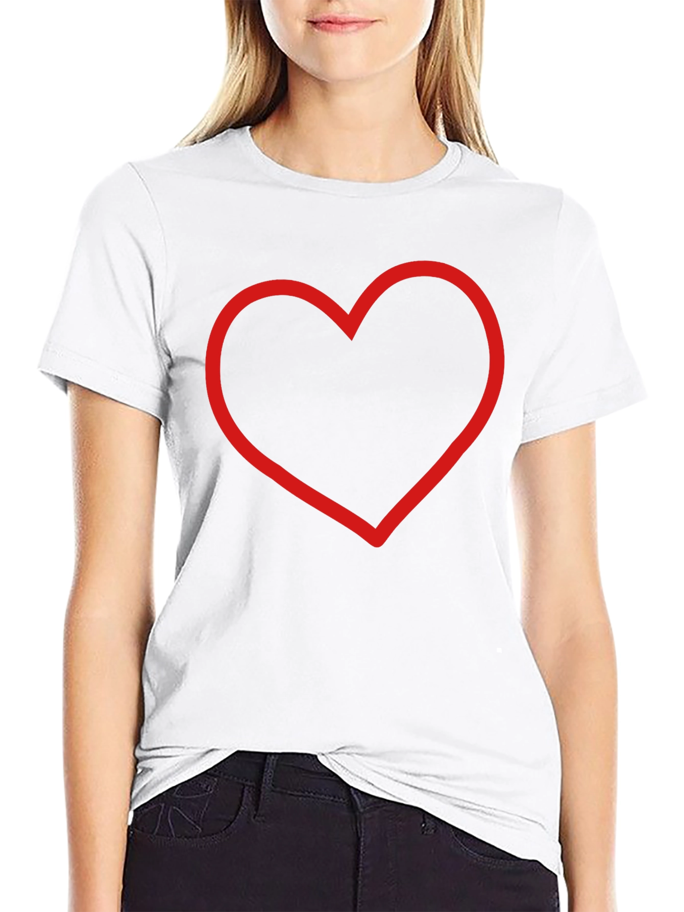 Red Heart Outline Black T-Shirt - Stylish & Simple