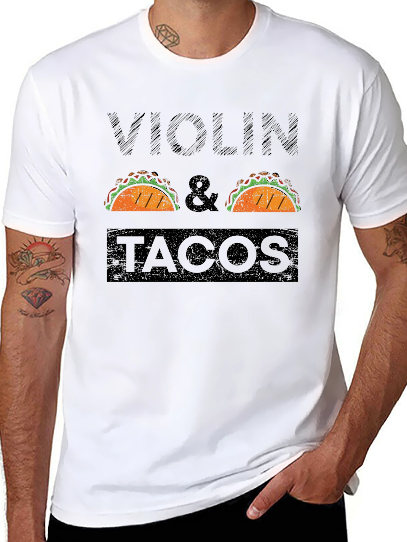 Violin & Tacos Black Graphic T-Shirt