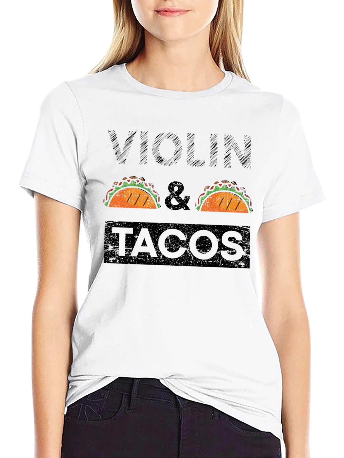 Violin & Tacos Black Graphic T-Shirt