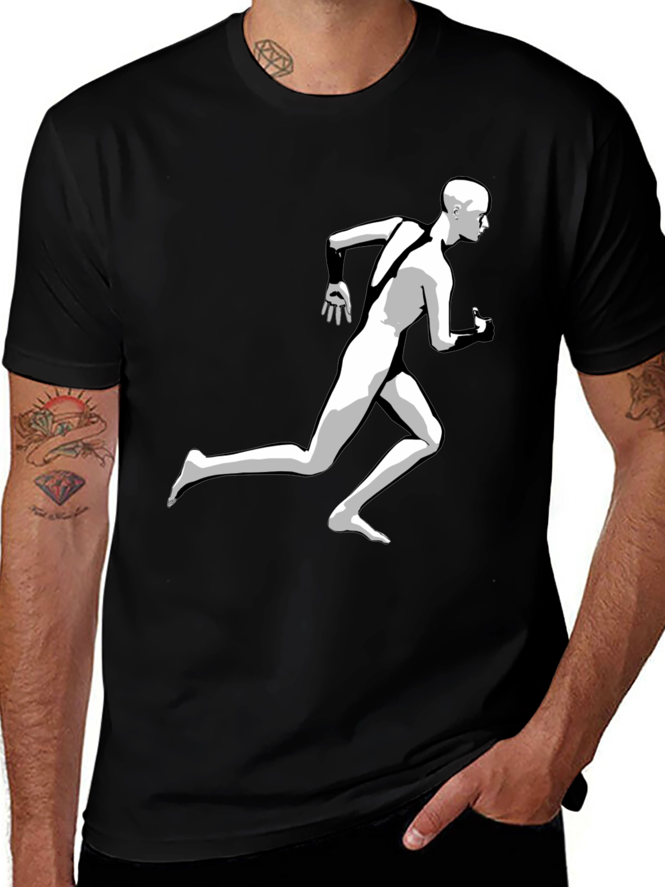 Running Man Graphic Tee - Cool Black T-Shirt