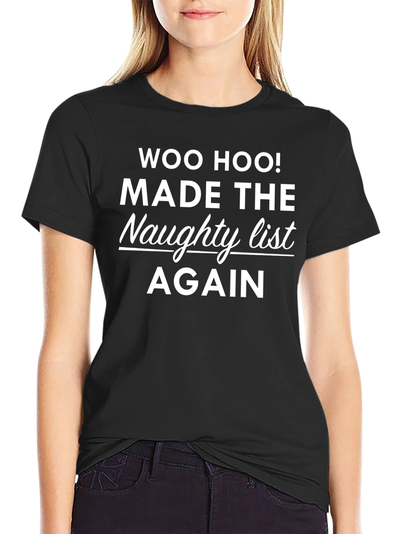 Naughty List Again Black Graphic Tee
