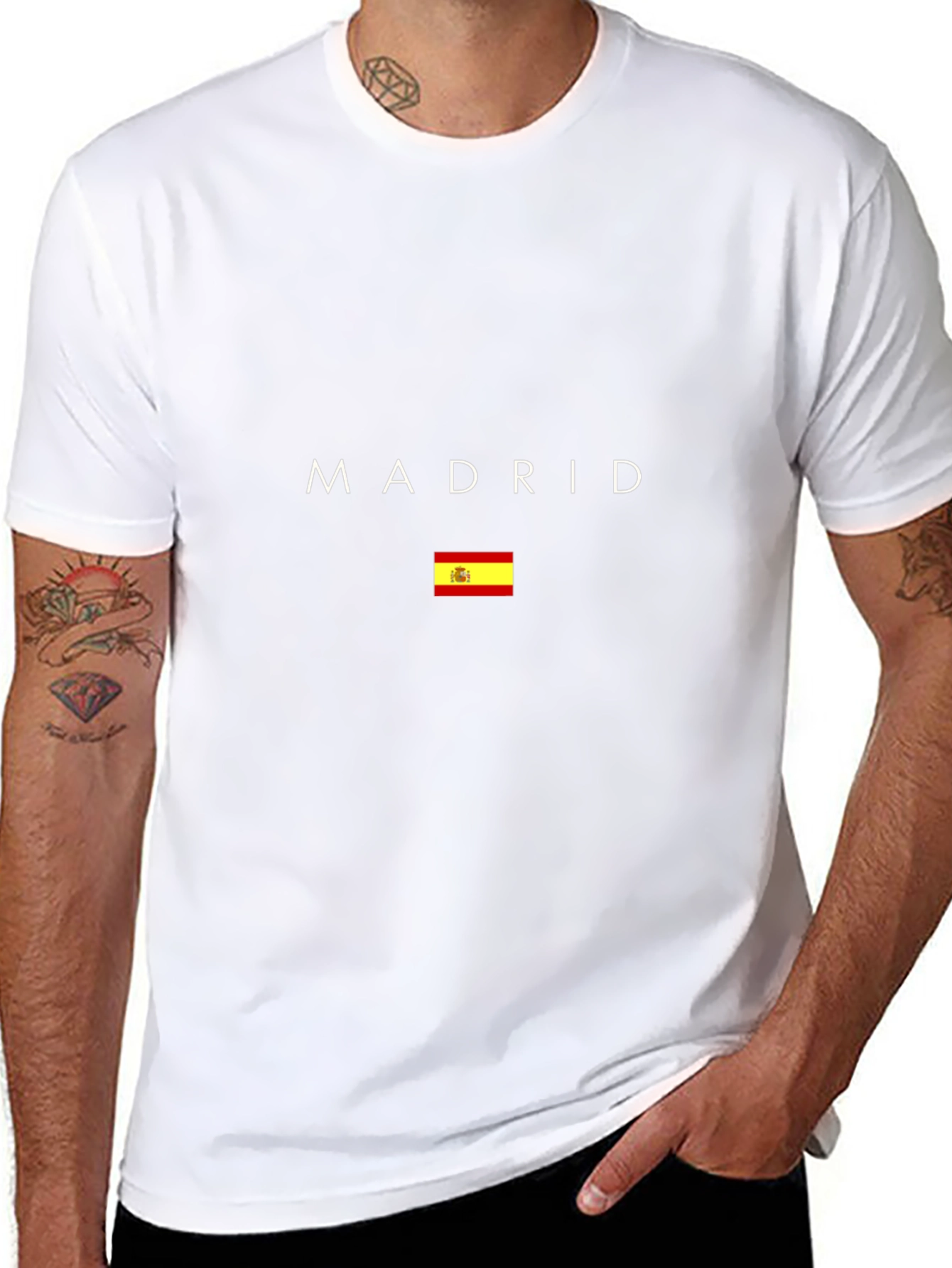 Madrid Spain Flag Graphic Tee - Black Cotton T-Shirt