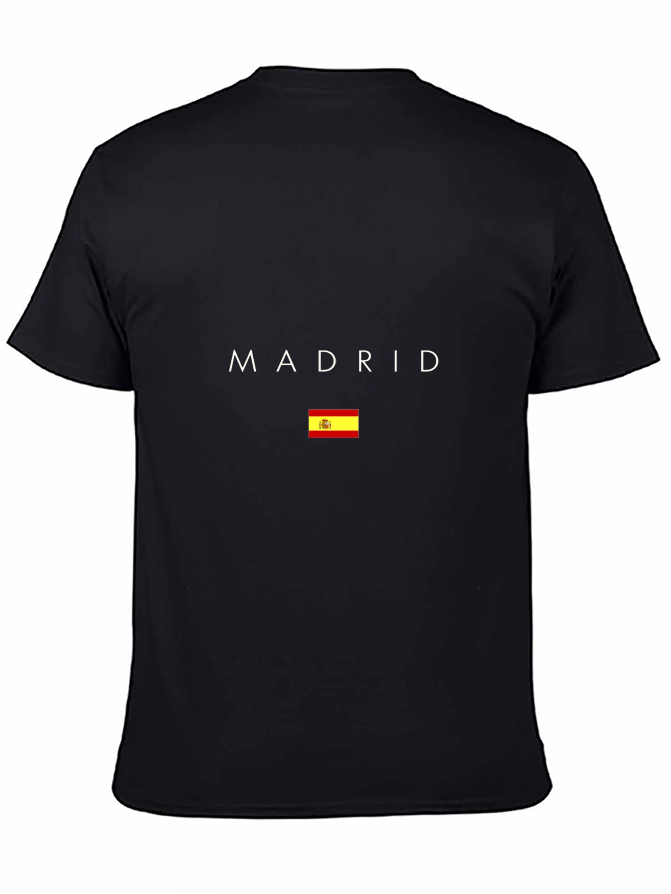 Madrid Spain Flag Graphic Tee - Black Cotton T-Shirt