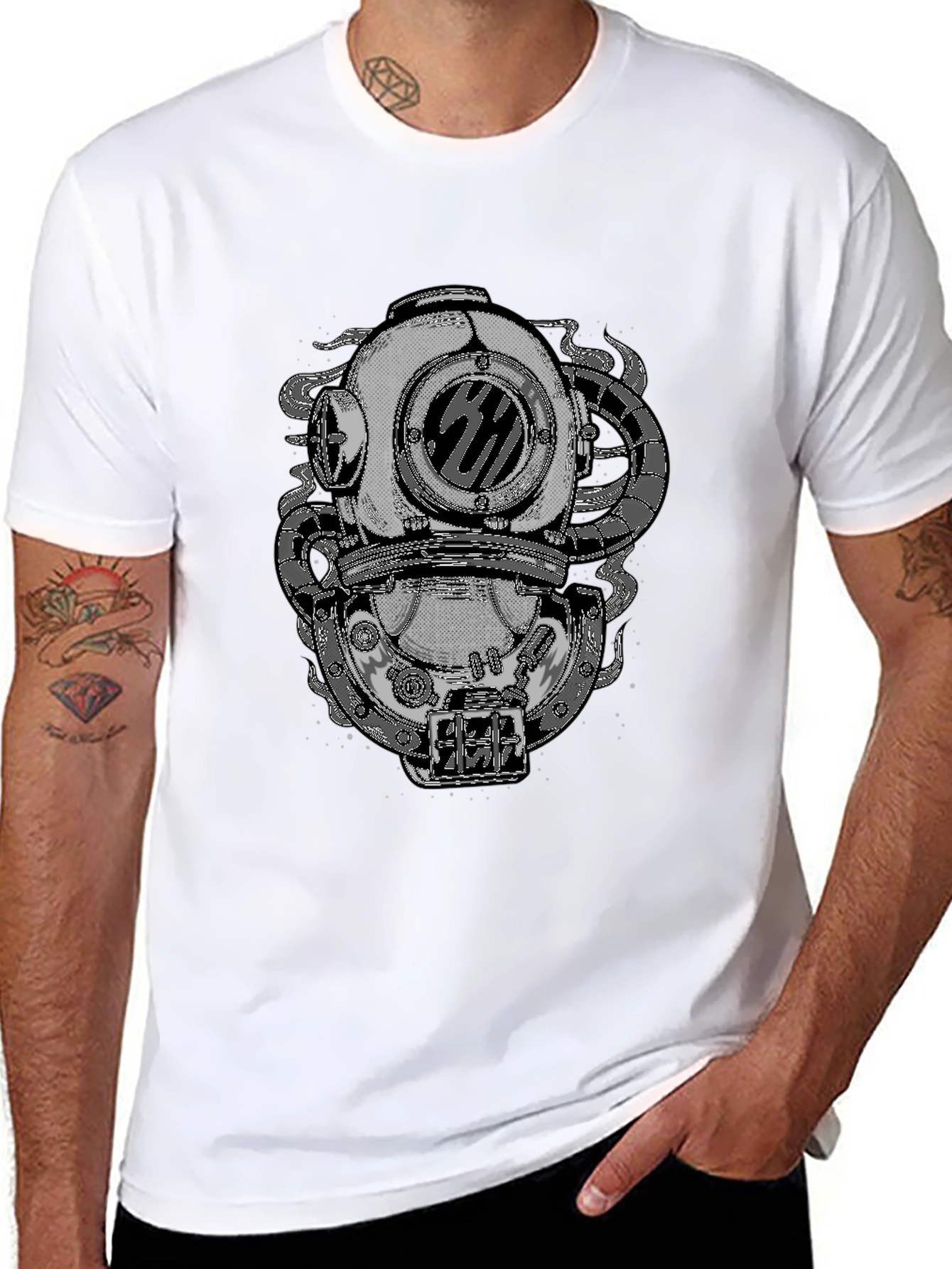 Steampunk Diver Helmet Graphic Tee - Black
