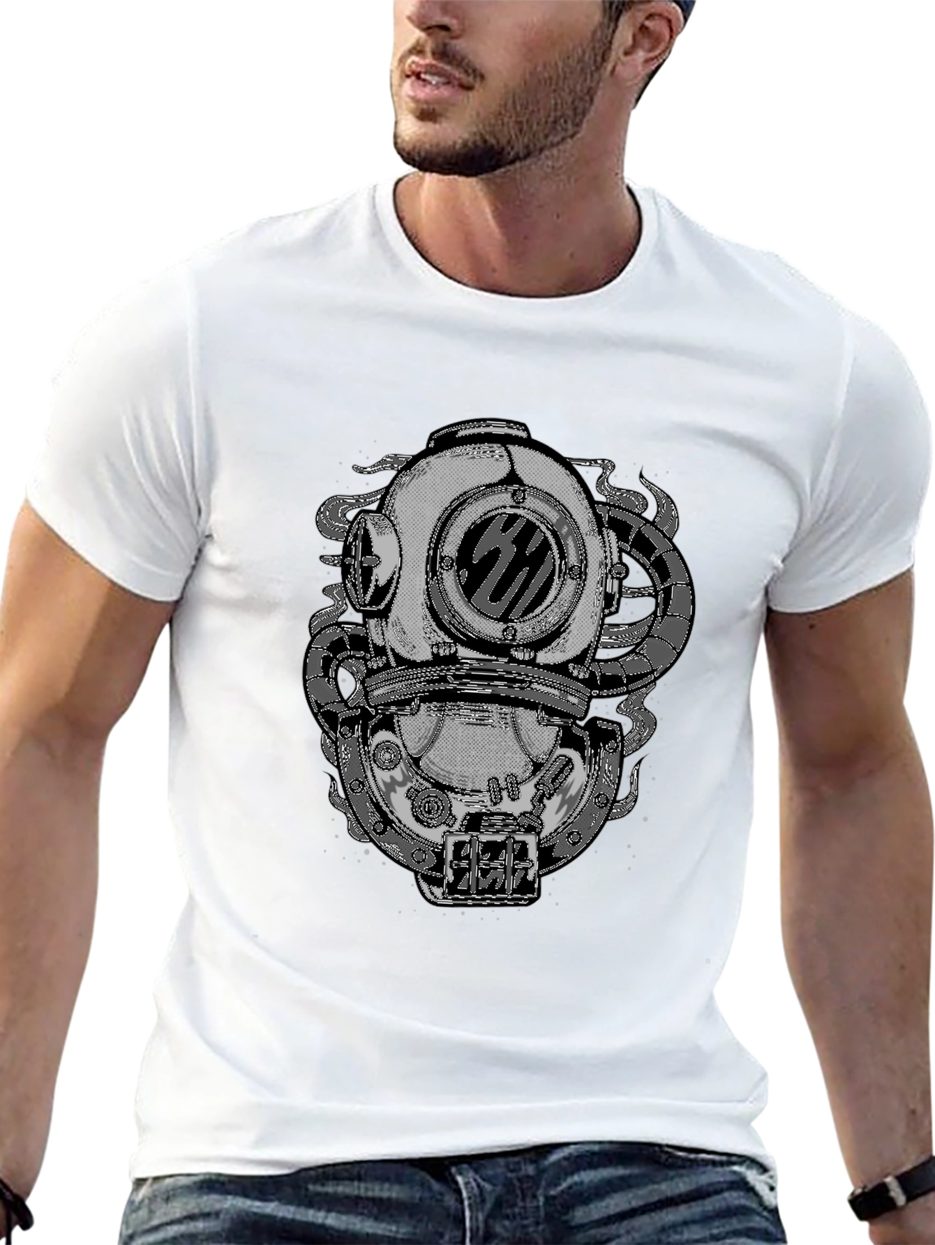 Steampunk Diver Helmet Graphic Tee - Black
