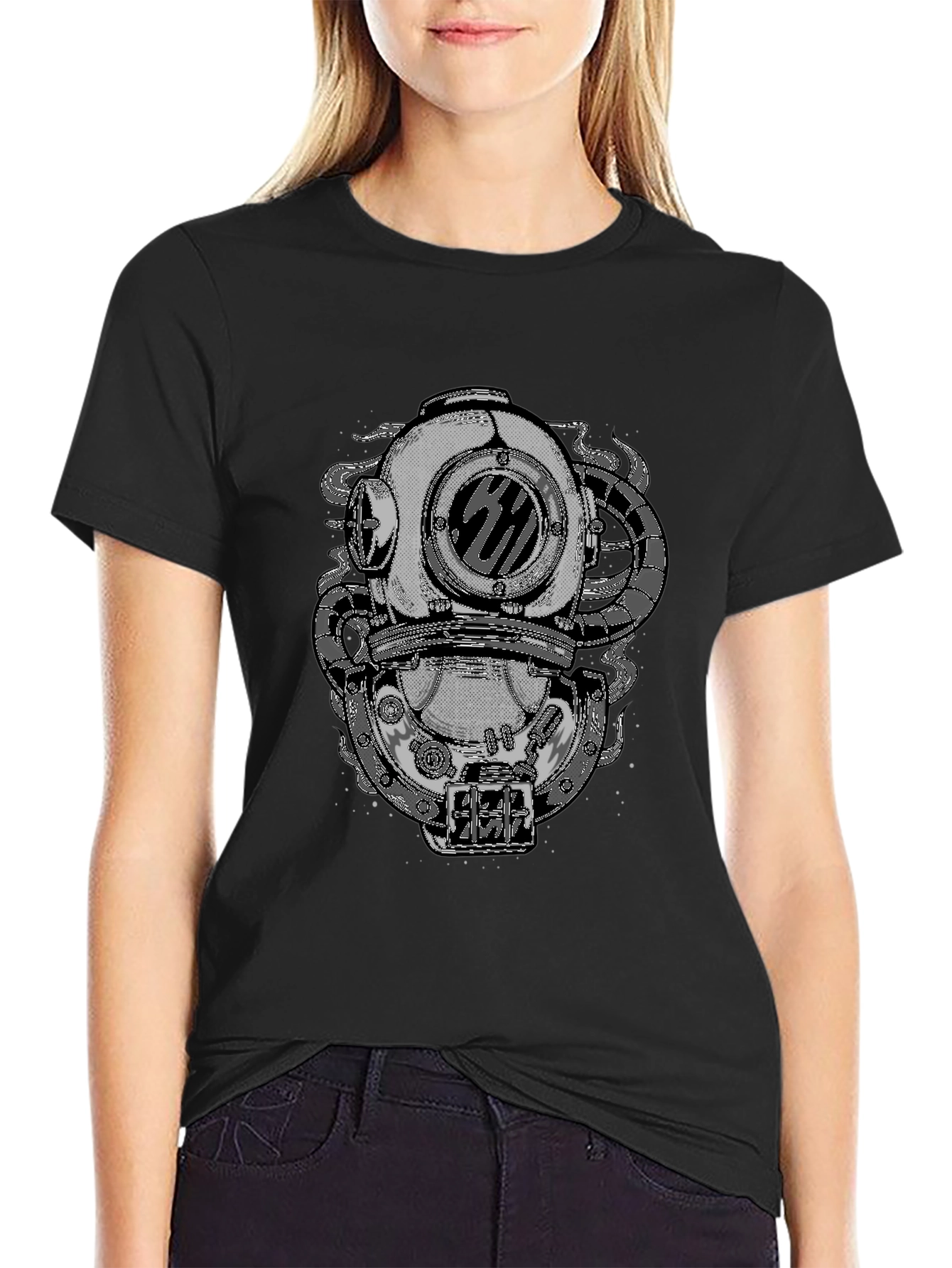 Steampunk Diver Helmet Graphic Tee - Black