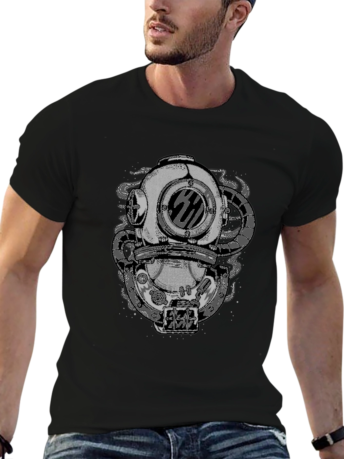 Steampunk Diver Helmet Graphic Tee - Black