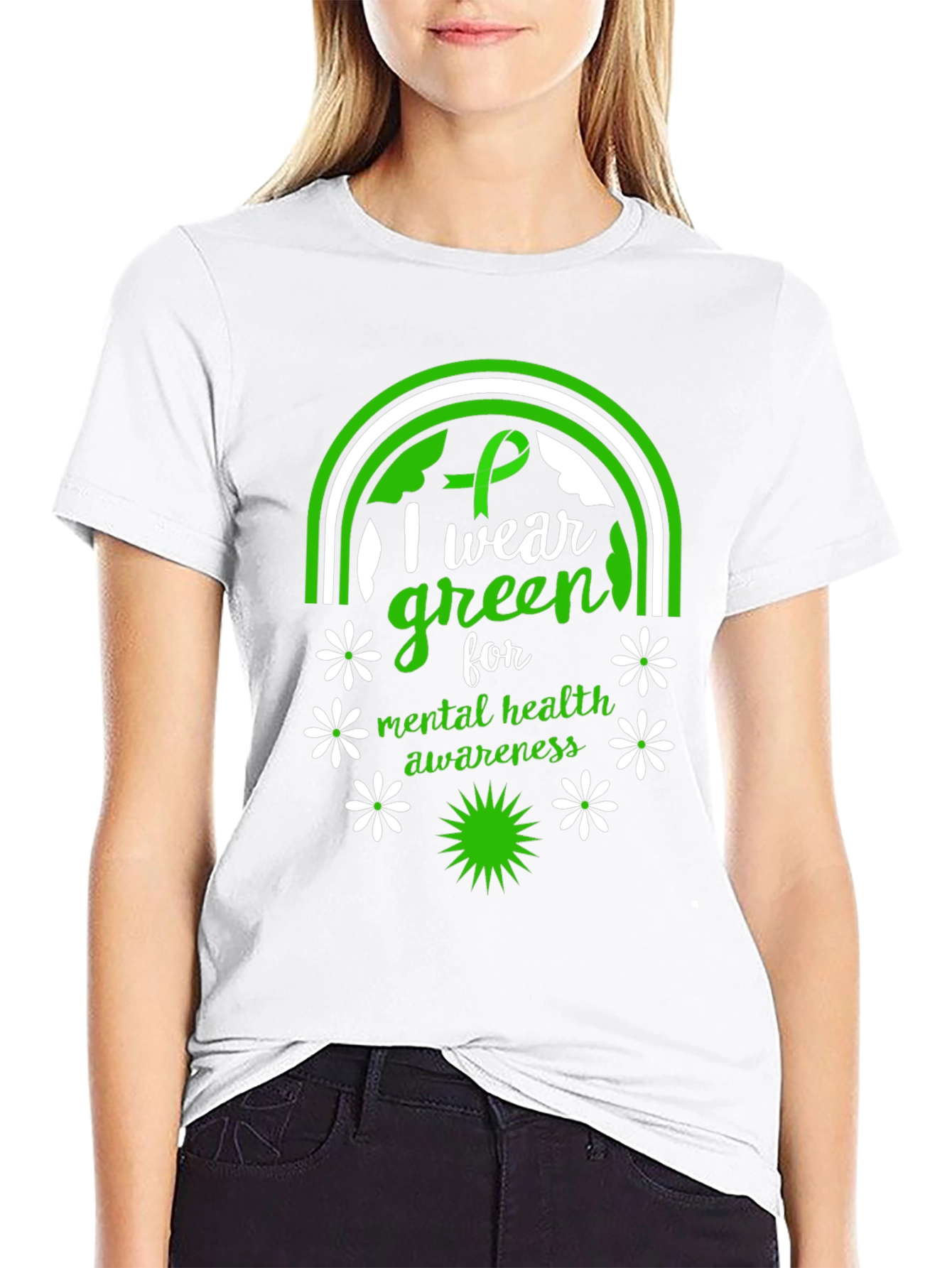 Mental Health Awareness Green Ribbon Graphic Tee