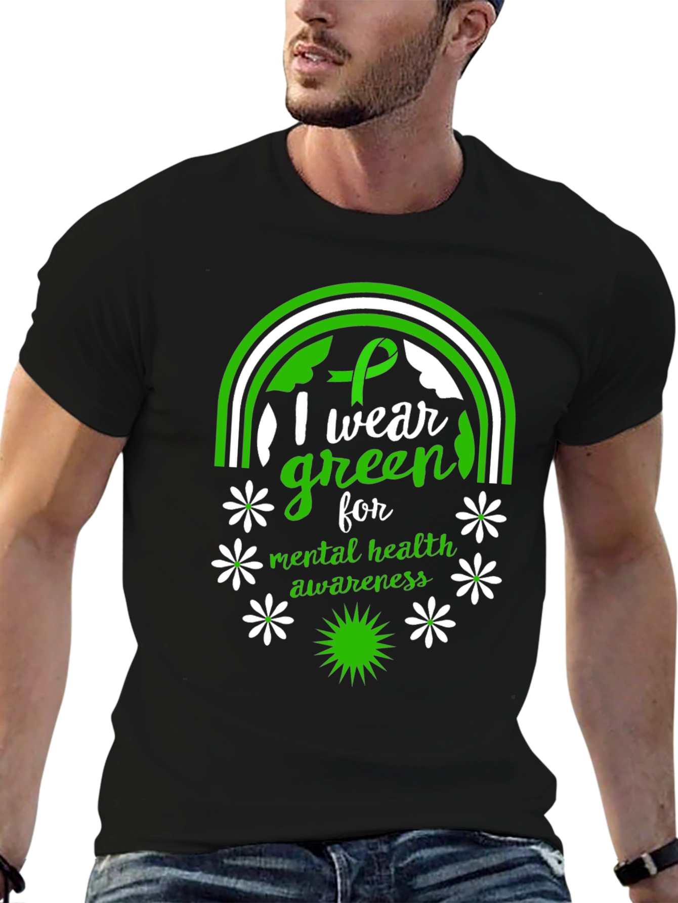 Mental Health Awareness Green Ribbon Graphic Tee