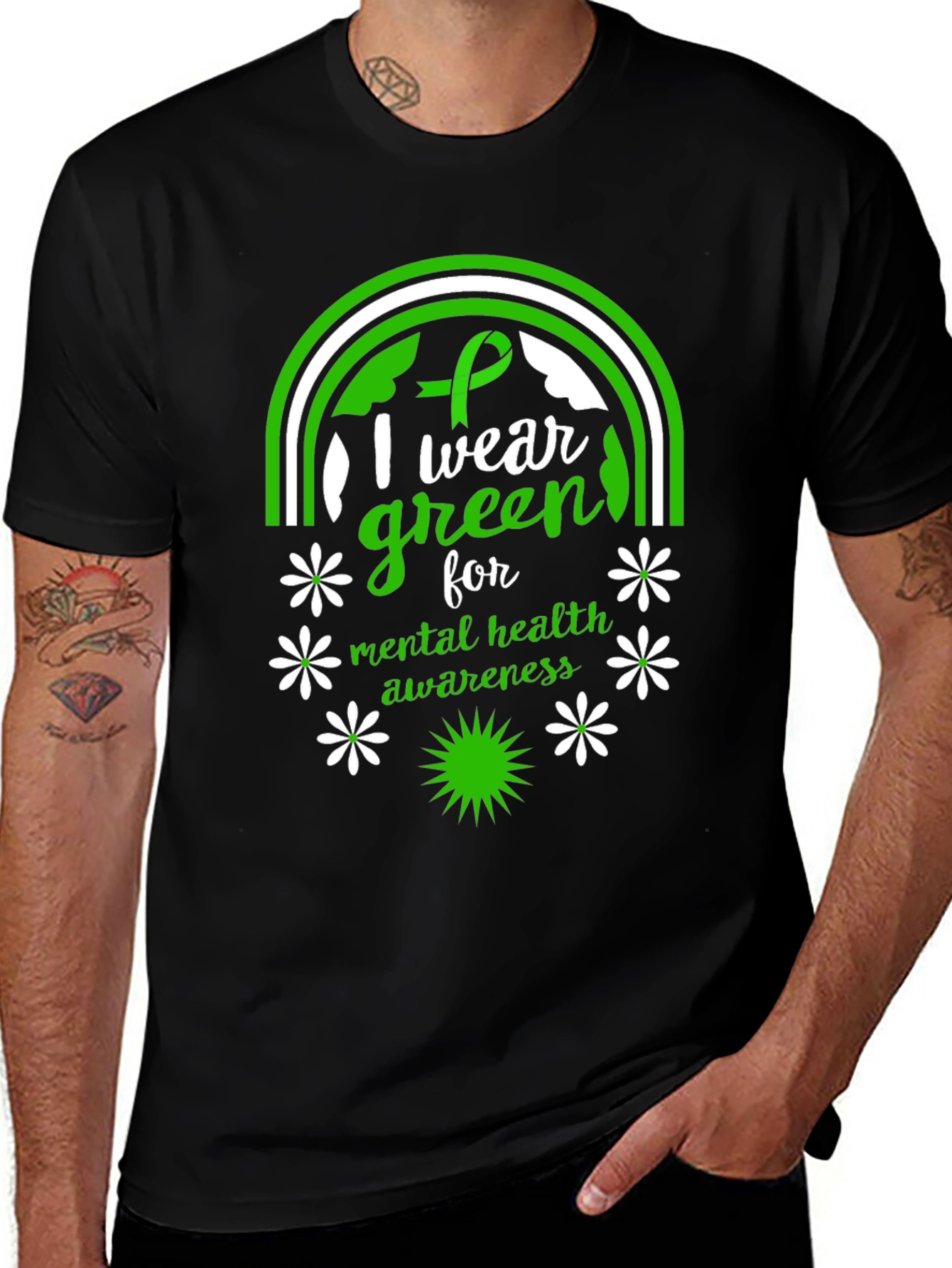 Mental Health Awareness Green Ribbon Graphic Tee
