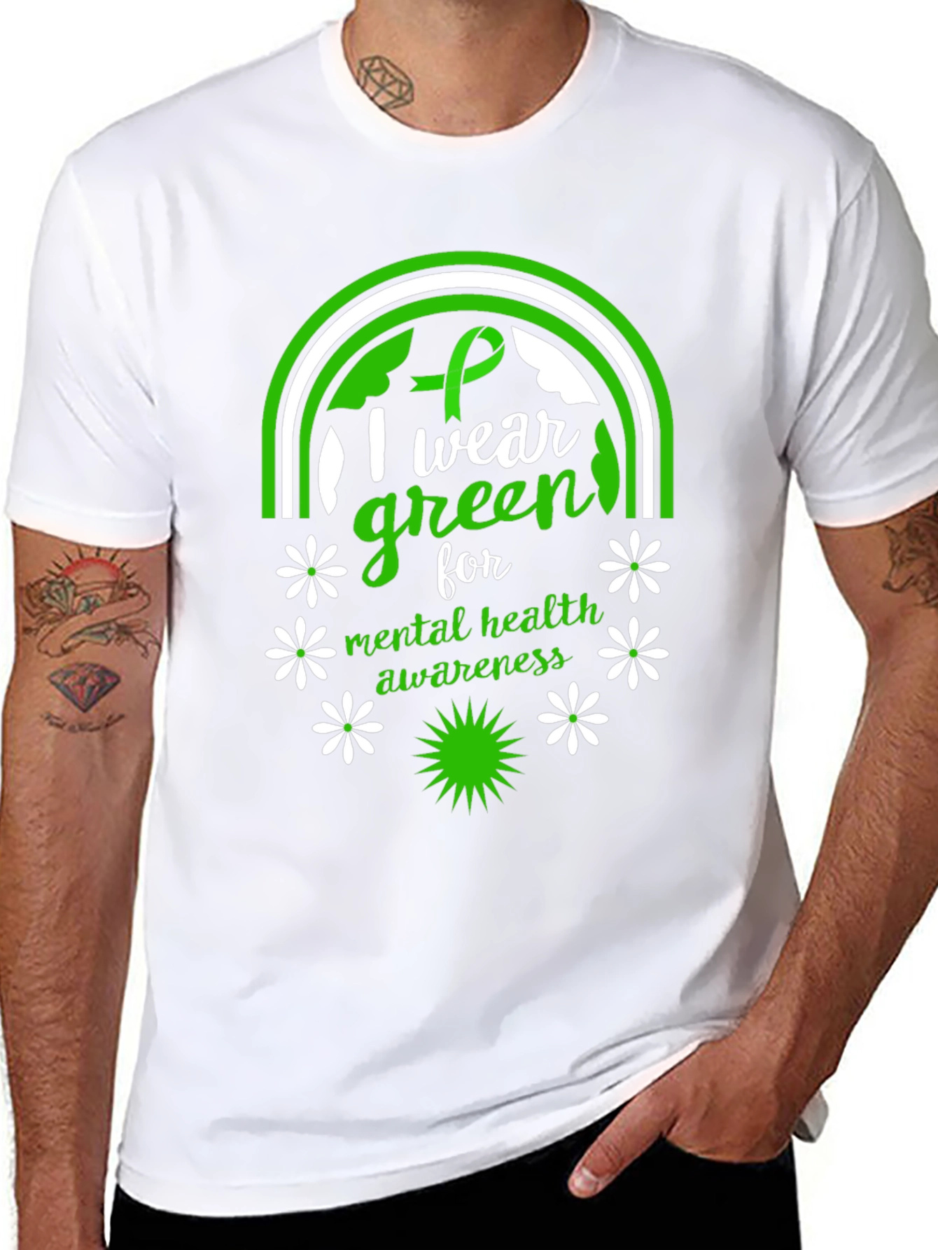 Mental Health Awareness Green Ribbon Graphic Tee
