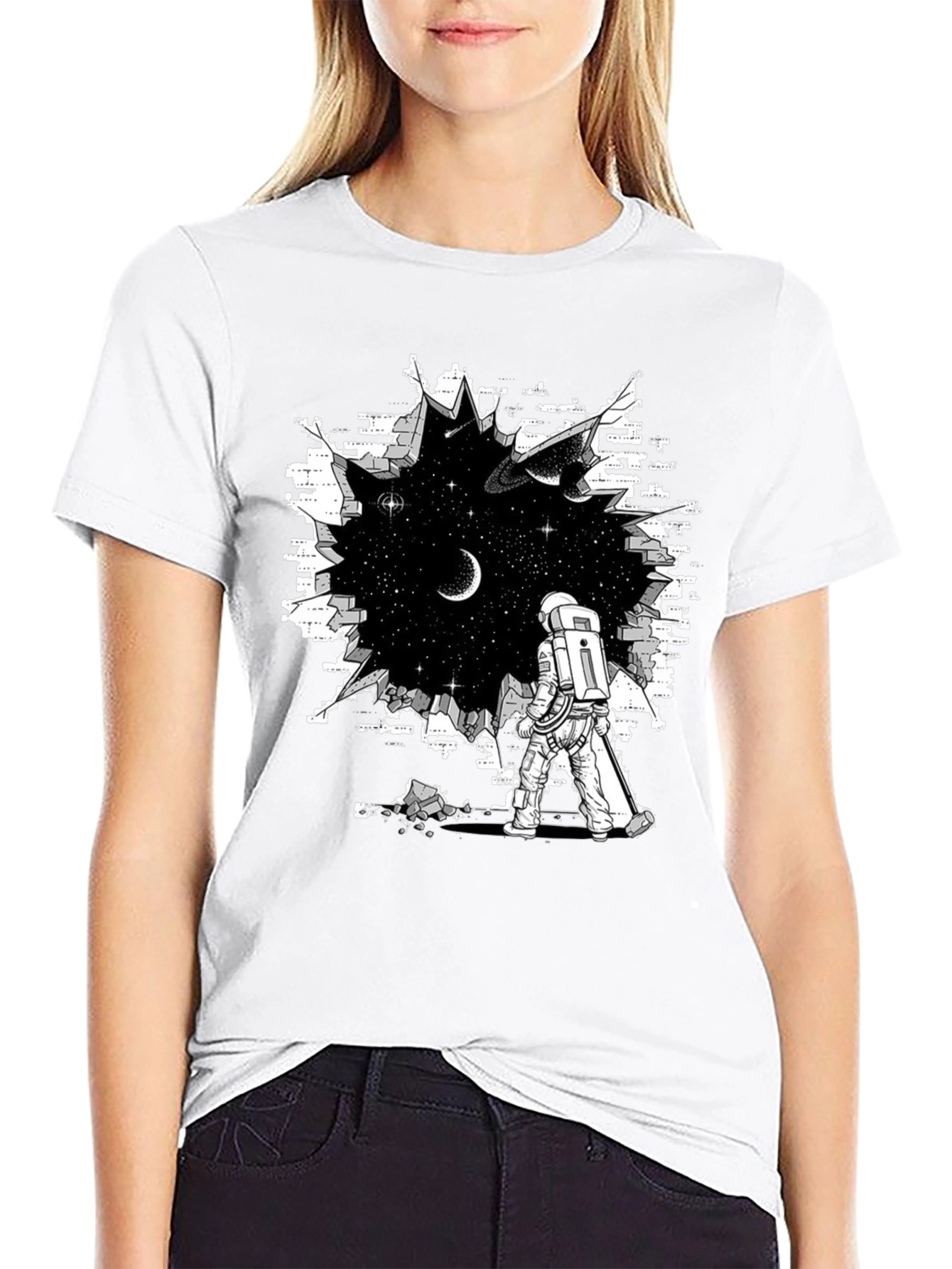 Astronaut Through Brick Wall T-Shirt