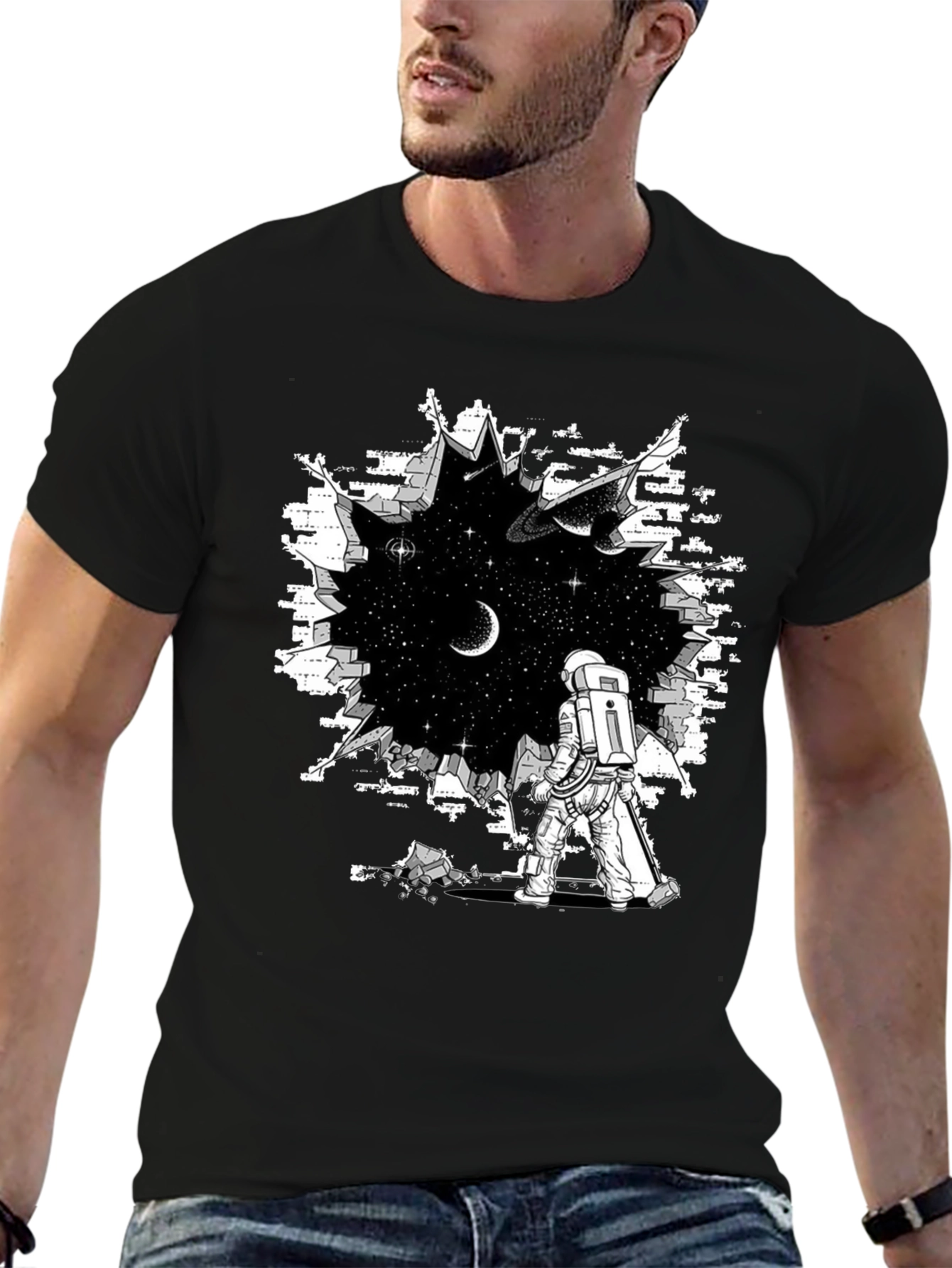 Astronaut Through Brick Wall T-Shirt