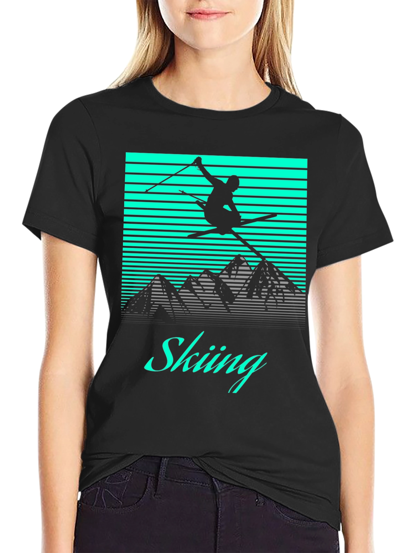 Retro Skiing T-Shirt - Black Graphic Tee