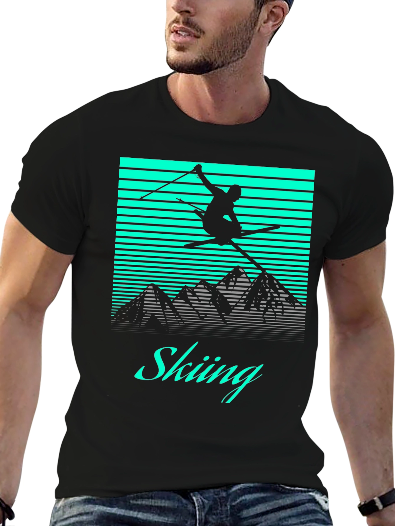 Retro Skiing T-Shirt - Black Graphic Tee