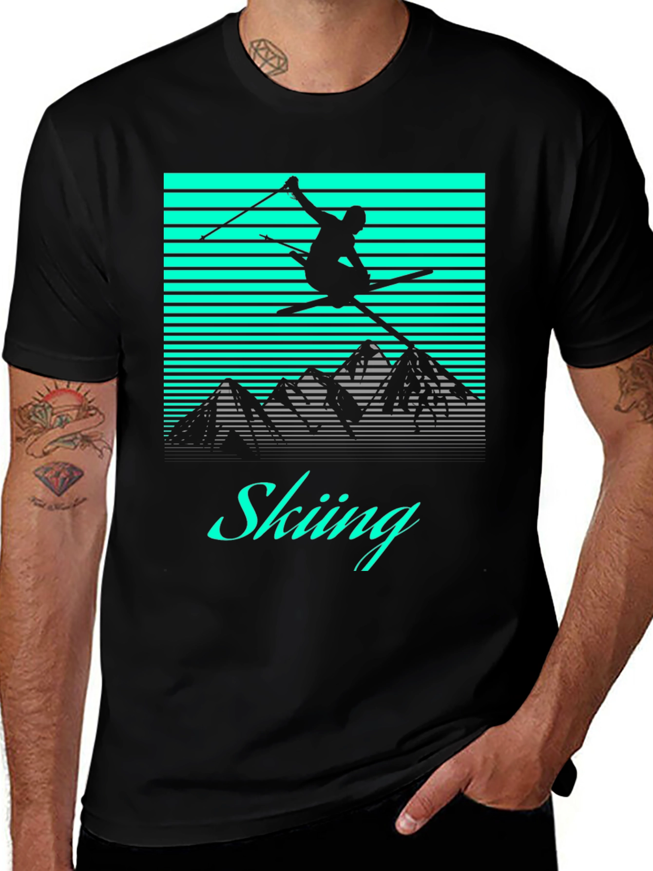 Retro Skiing T-Shirt - Black Graphic Tee