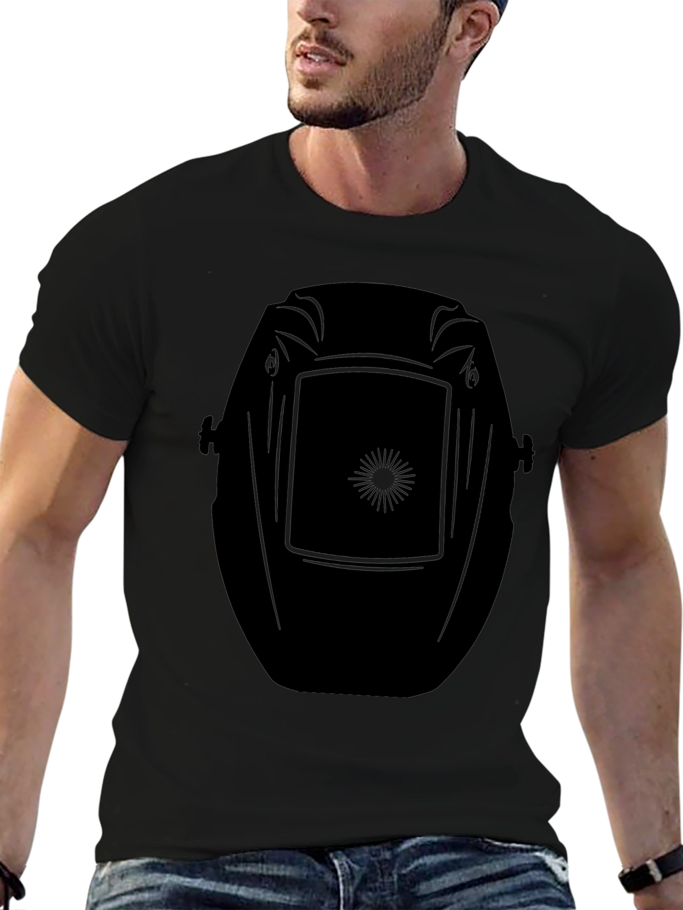 Welding Mask Graphic T-Shirt - Black Crew Neck Tee