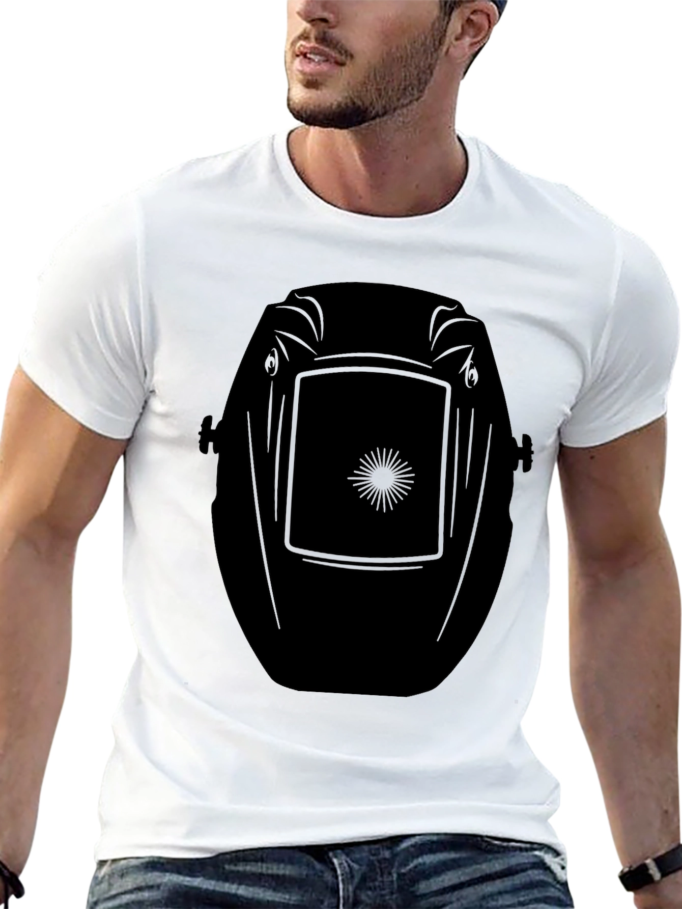 Welding Mask Graphic T-Shirt - Black Crew Neck Tee