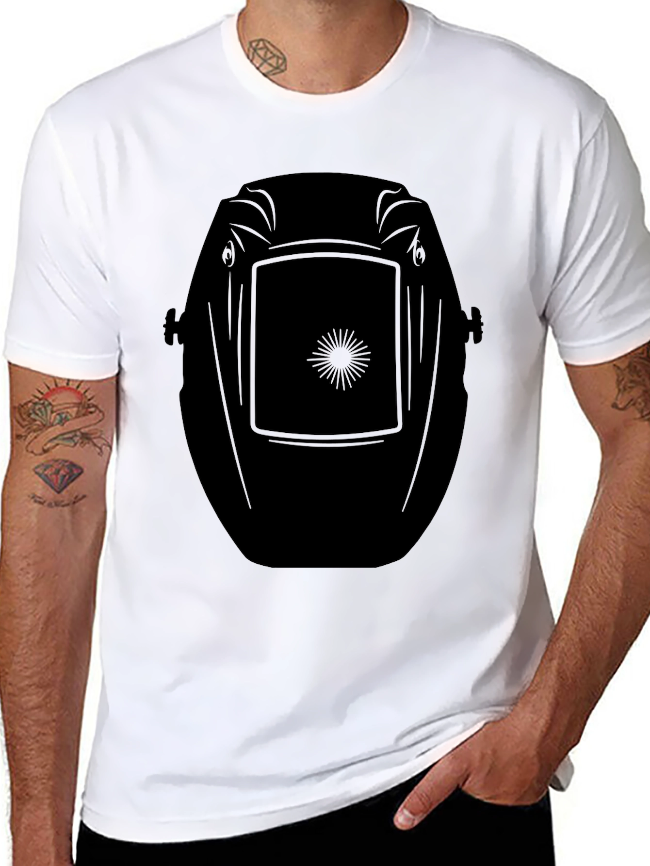 Welding Mask Graphic T-Shirt - Black Crew Neck Tee