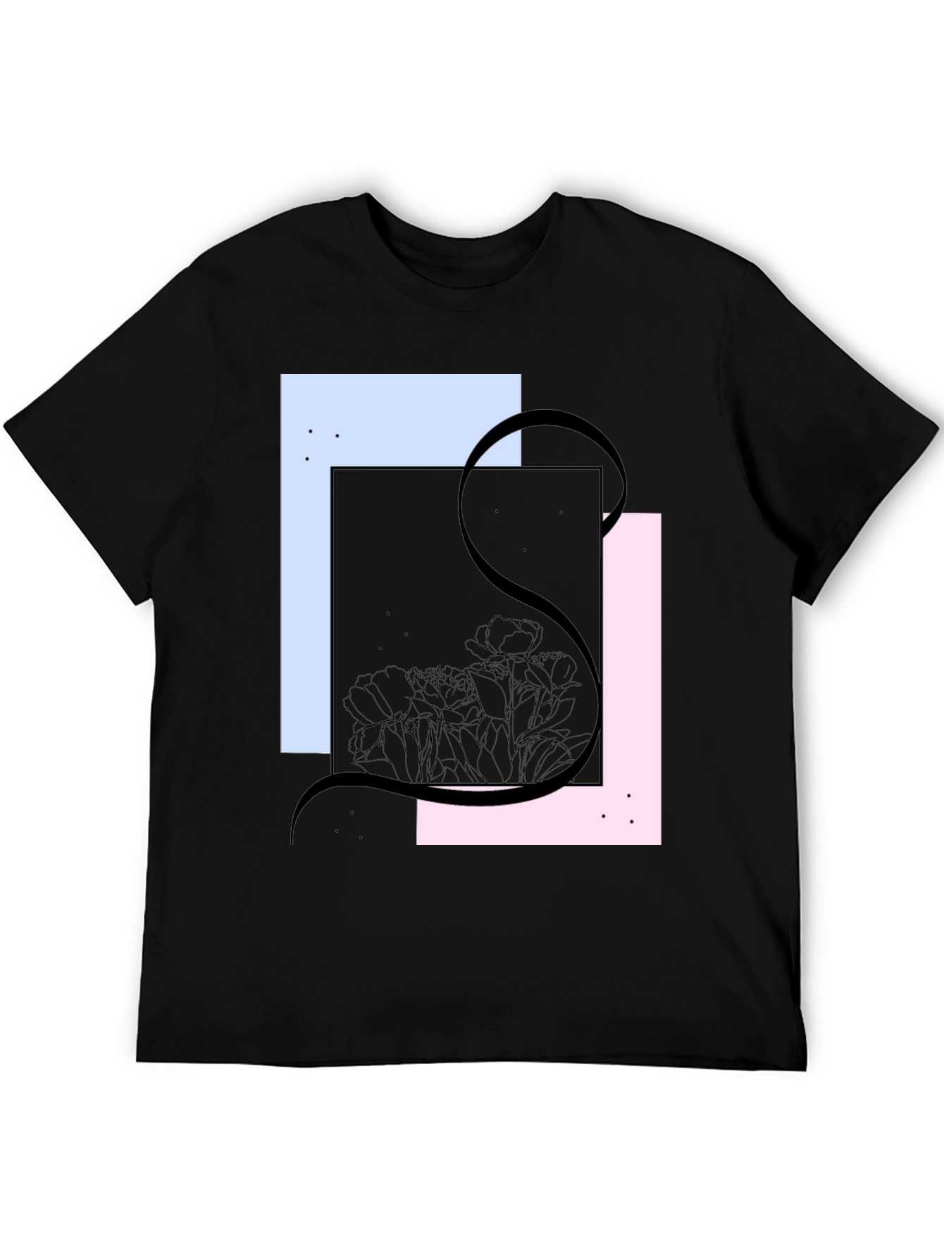 Abstract Floral Graphic Tee - Modern Black T-Shirt