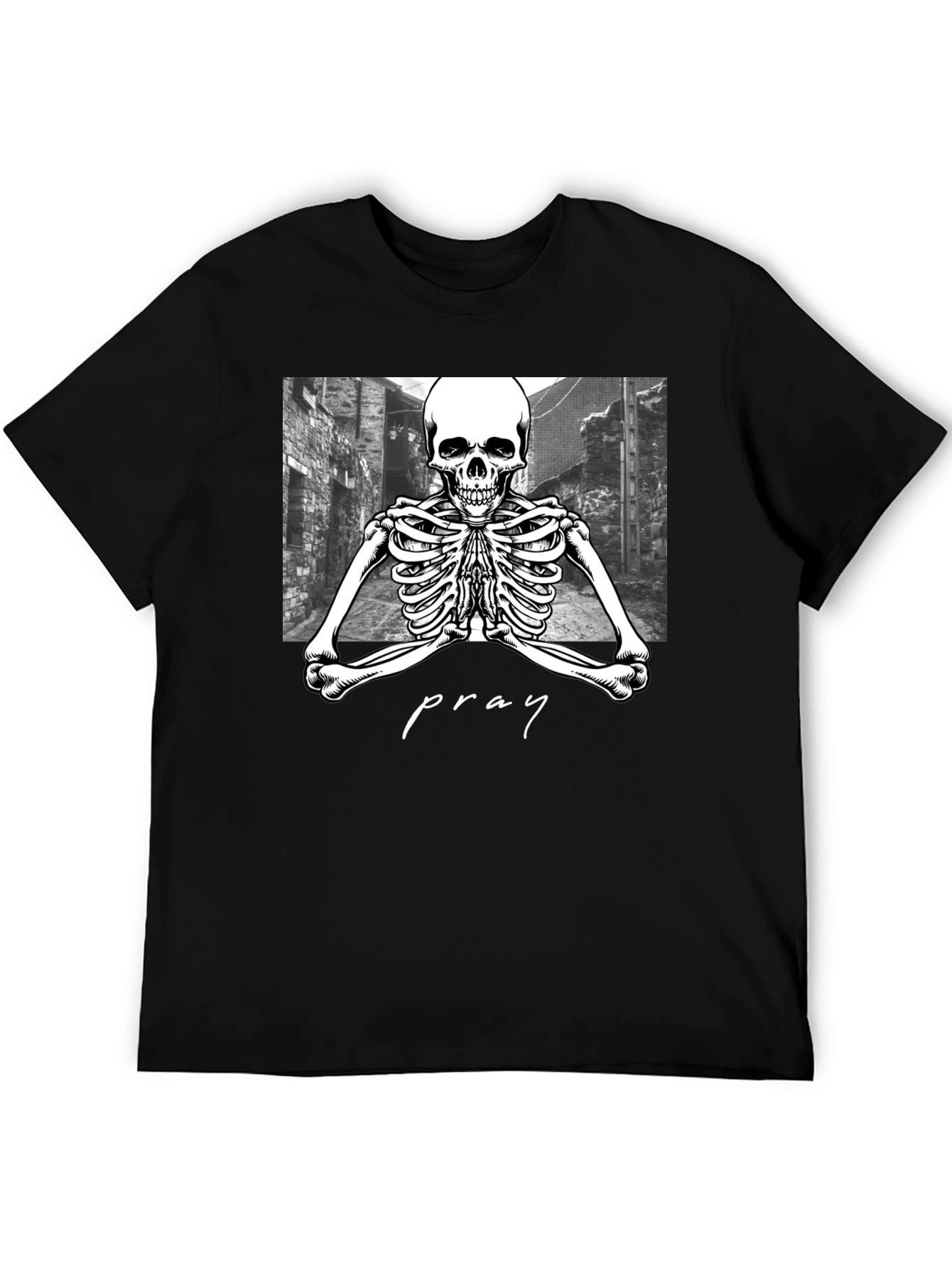 Praying Skeleton Graphic Tee - Stylish Streetwear