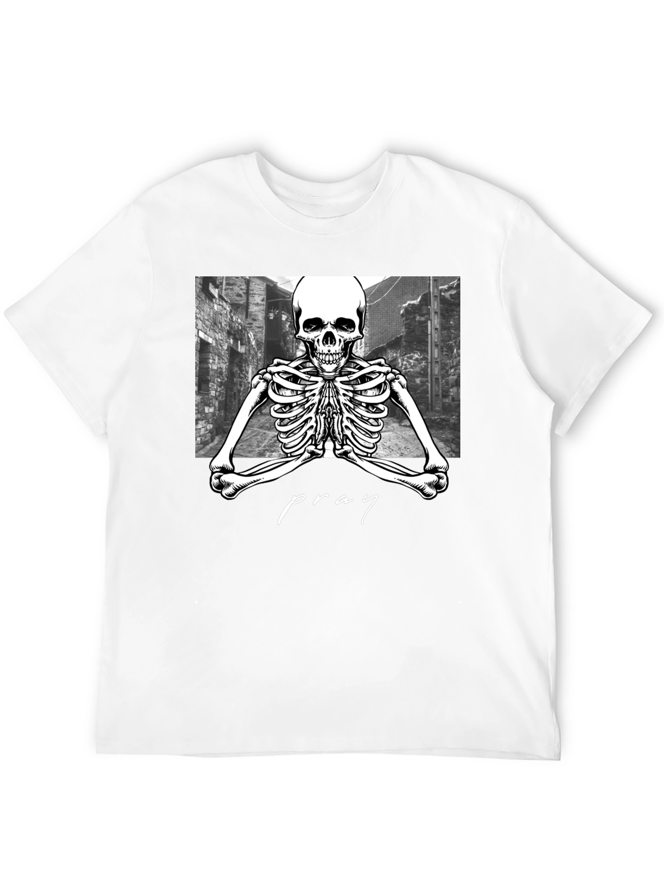 Praying Skeleton Graphic Tee - Stylish Streetwear