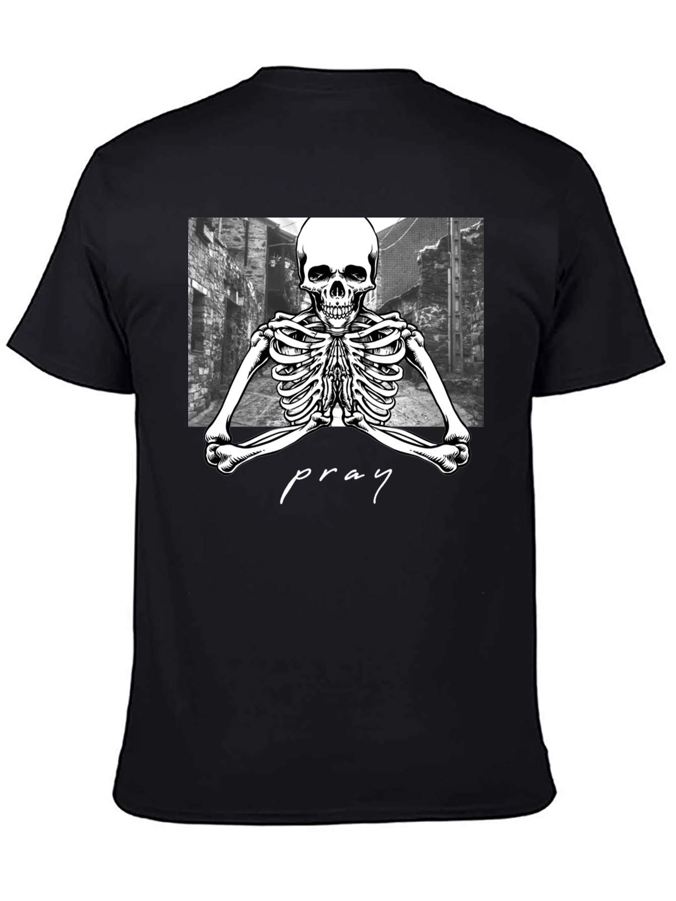 Praying Skeleton Graphic Tee - Stylish Streetwear