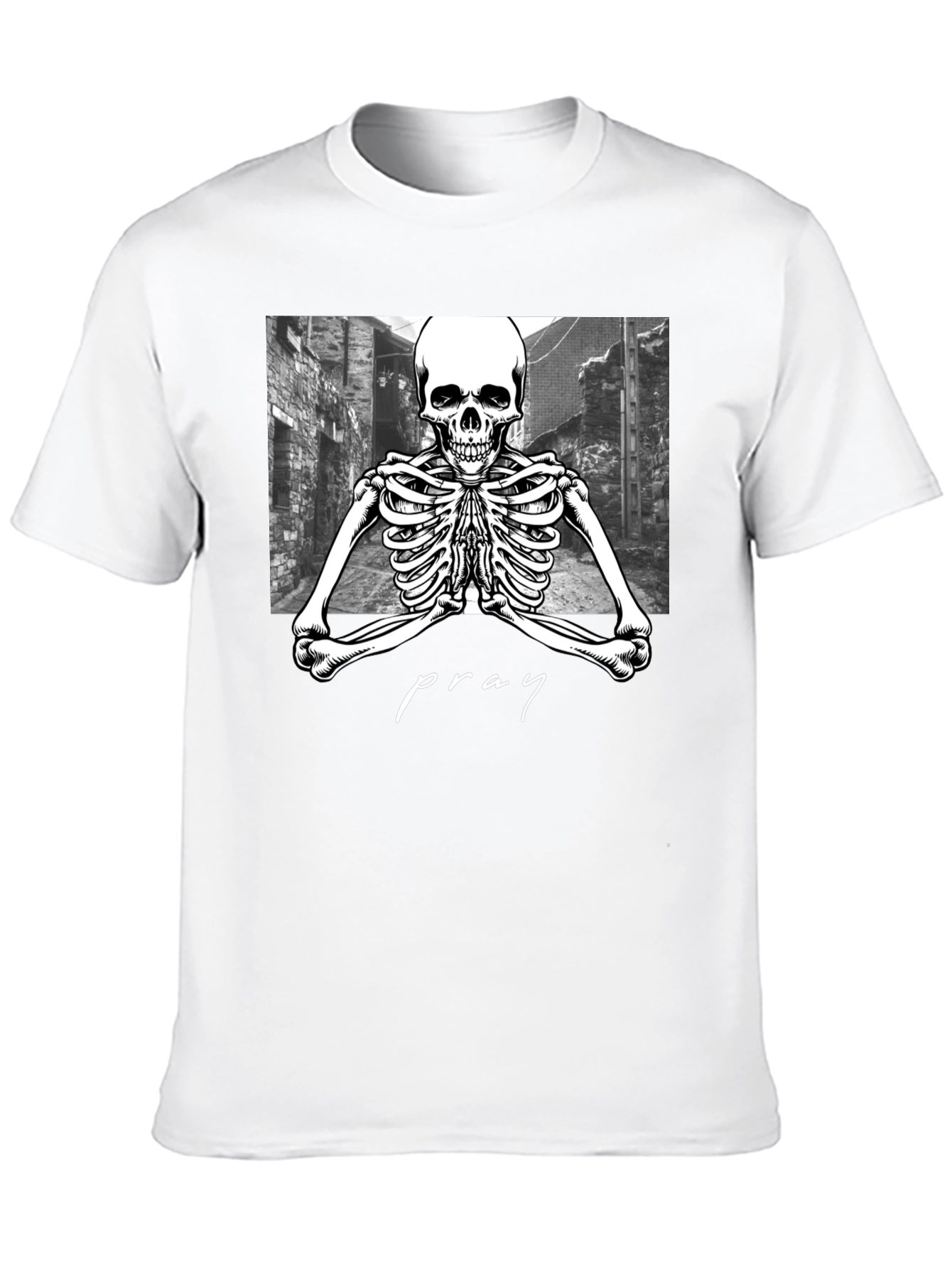 Praying Skeleton Graphic Tee - Stylish Streetwear