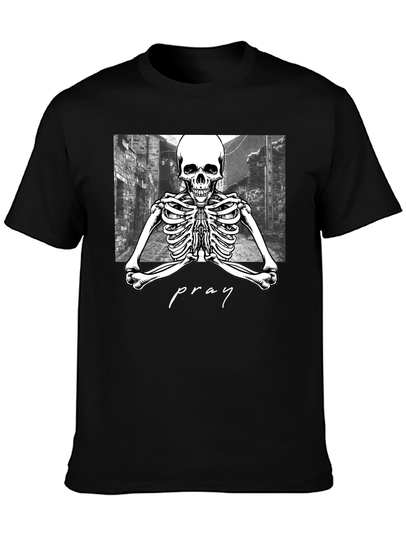 Praying Skeleton Graphic Tee - Stylish Streetwear