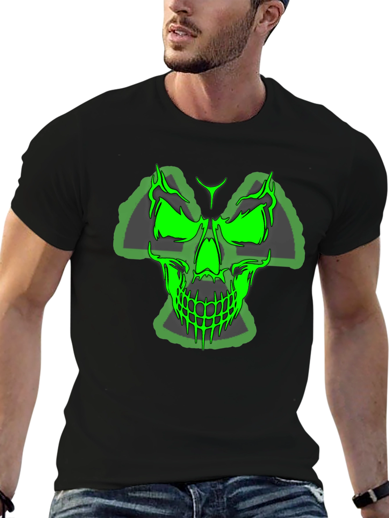 Green Skull Graphic Tee - Mens Black T-Shirt
