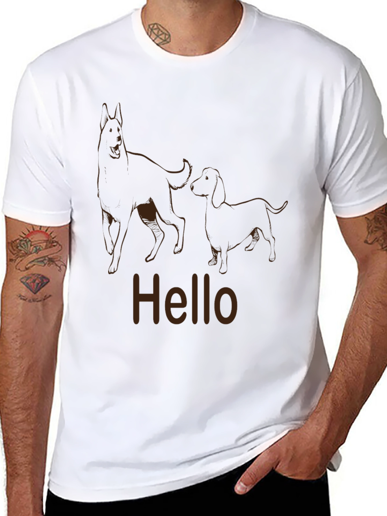 Dog Duo Hello Graphic Tee - Stylish Casual Wear