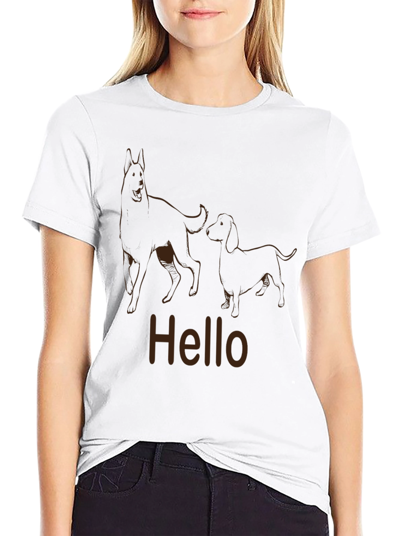 Dog Duo Hello Graphic Tee - Stylish Casual Wear