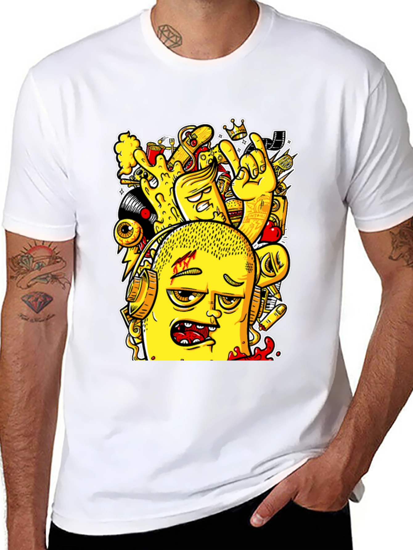 Edgy Cartoon Graphic Black T-Shirt