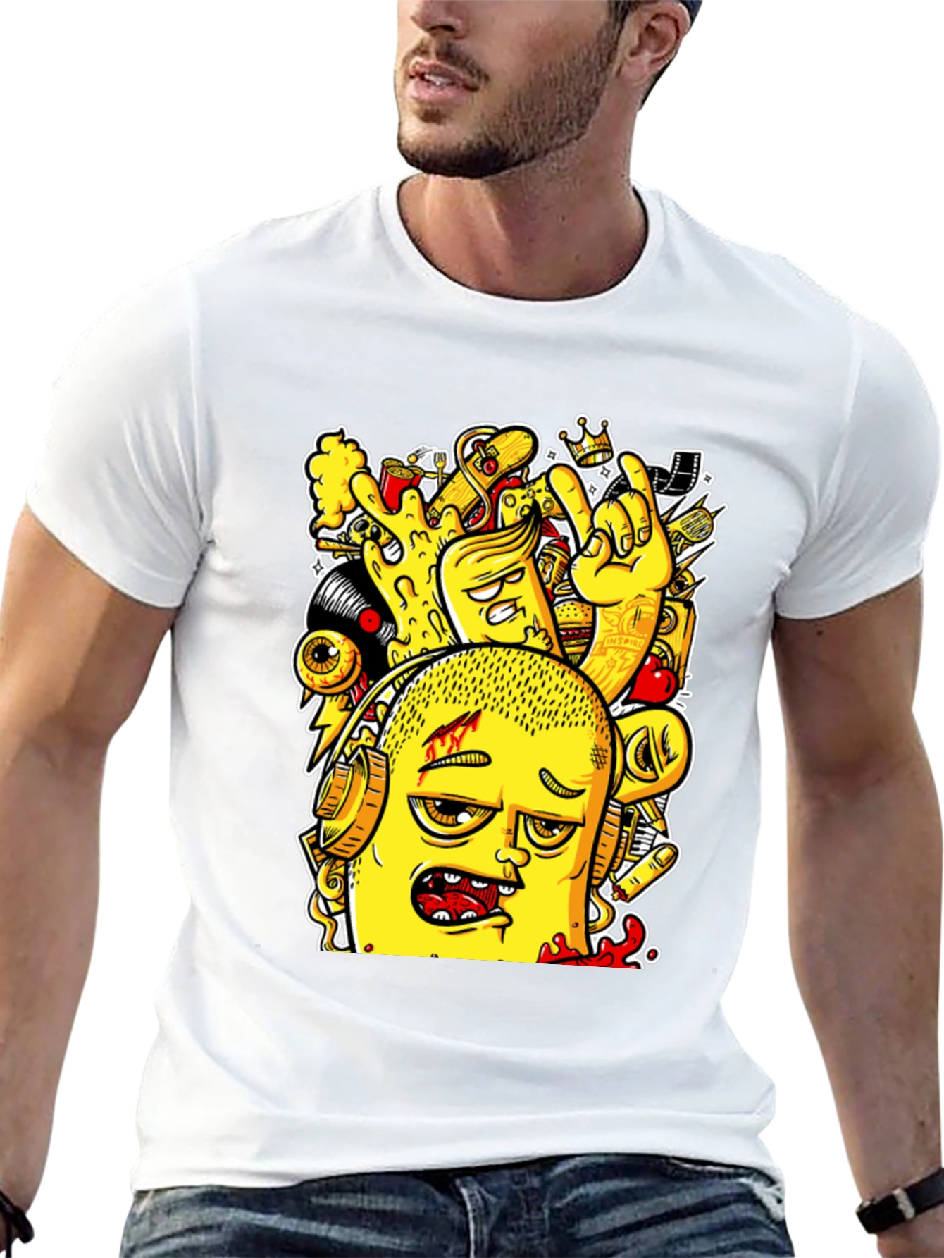 Edgy Cartoon Graphic Black T-Shirt