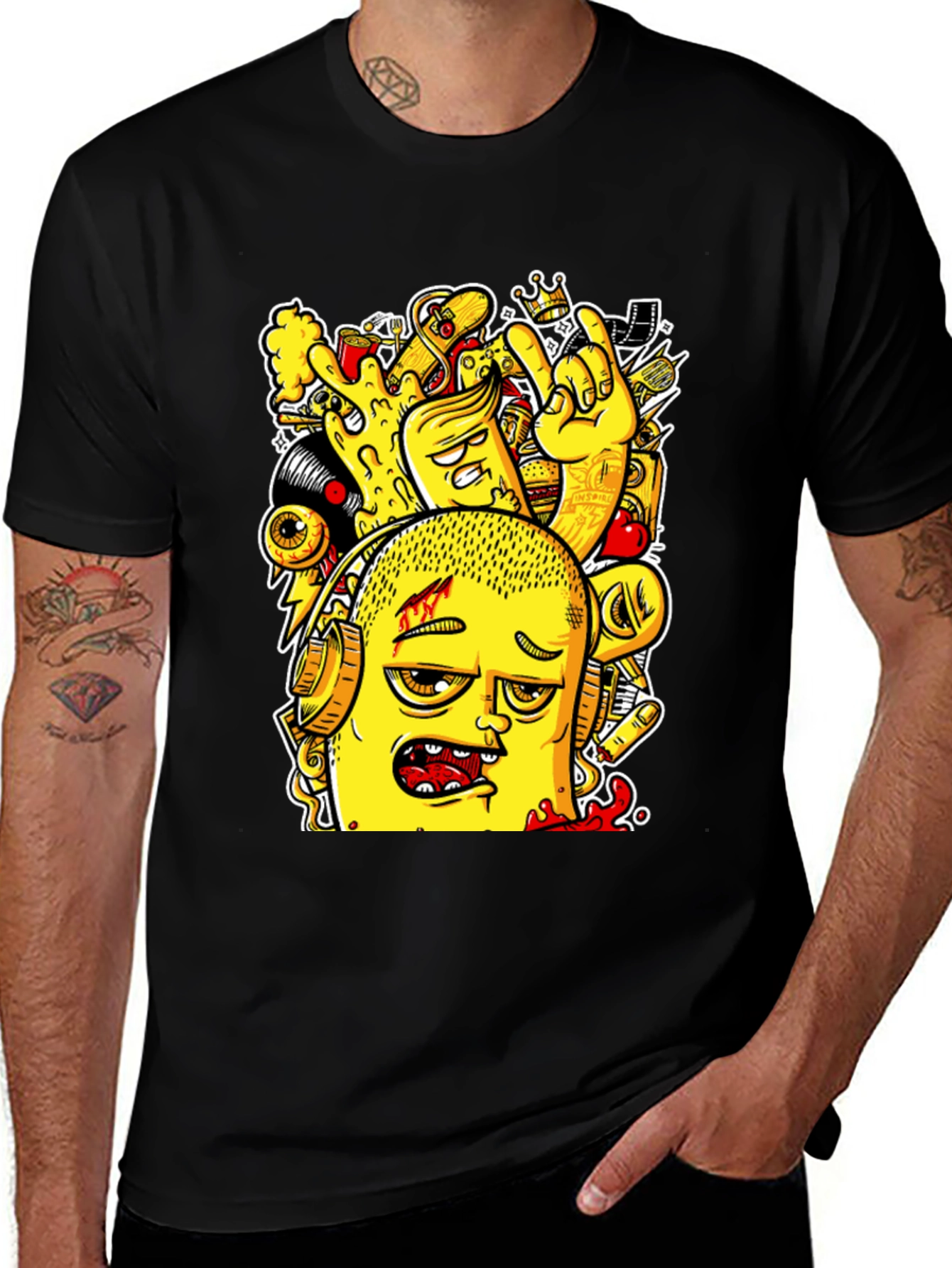 Edgy Cartoon Graphic Black T-Shirt