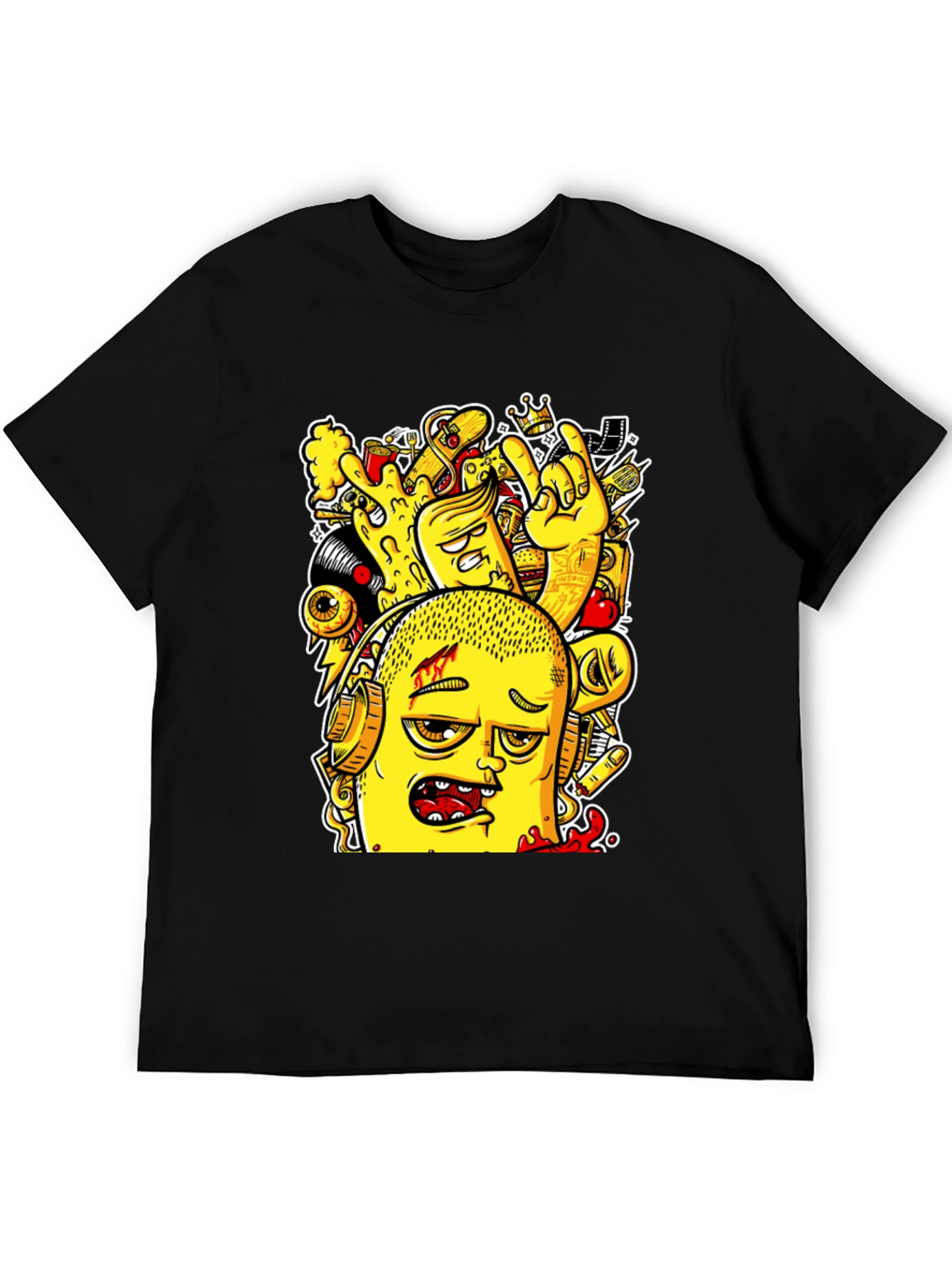Edgy Cartoon Graphic Black T-Shirt