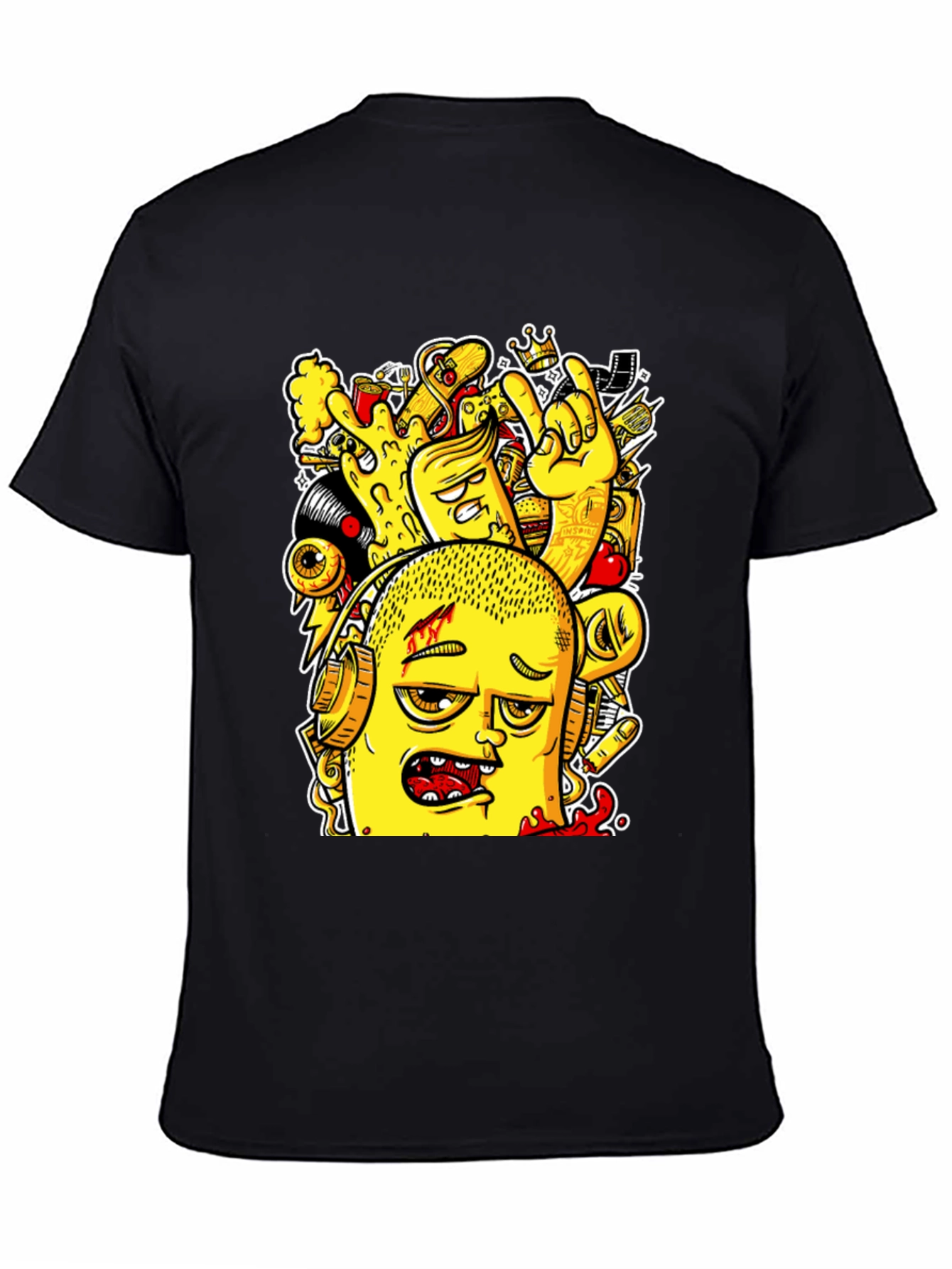 Edgy Cartoon Graphic Black T-Shirt