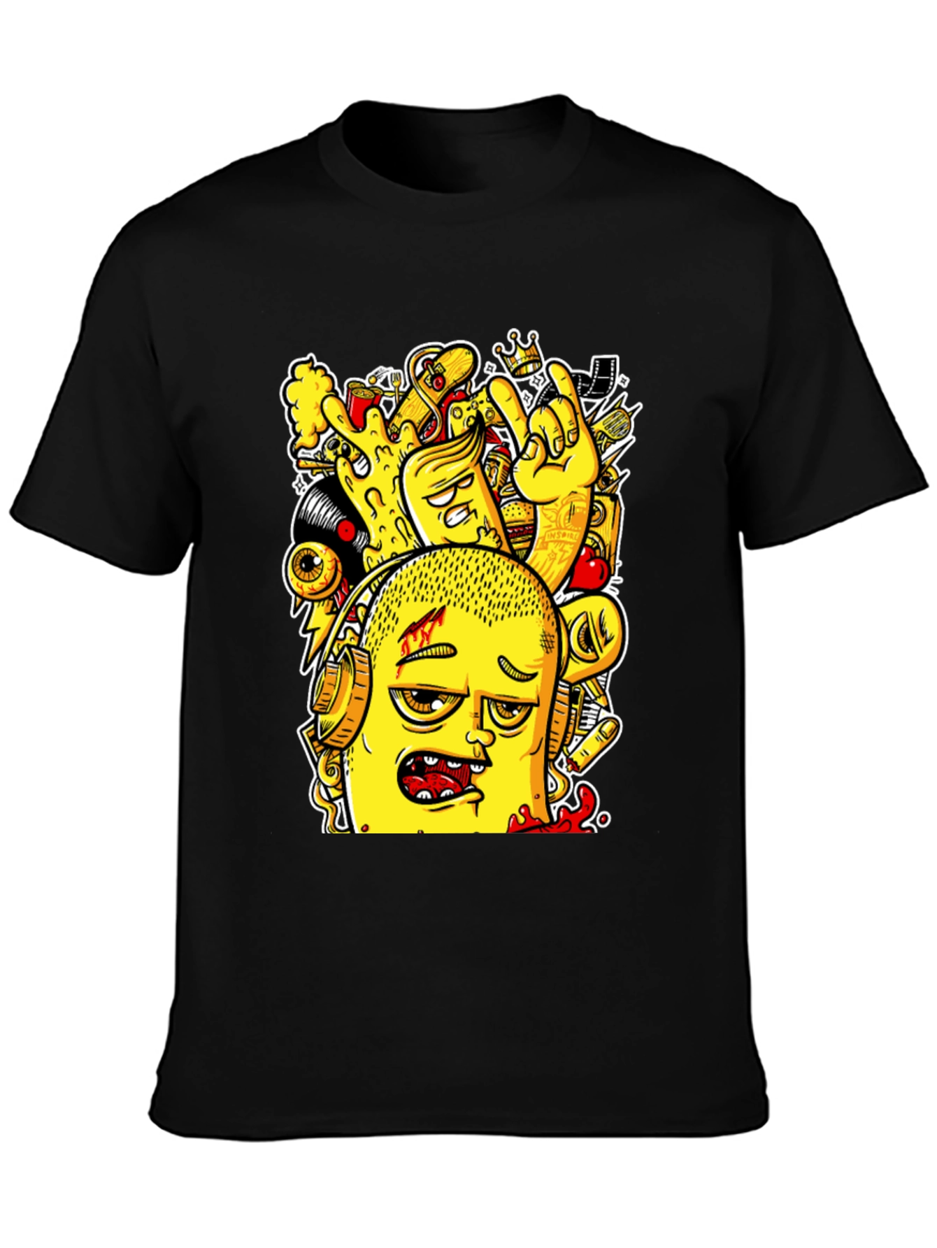 Edgy Cartoon Graphic Black T-Shirt