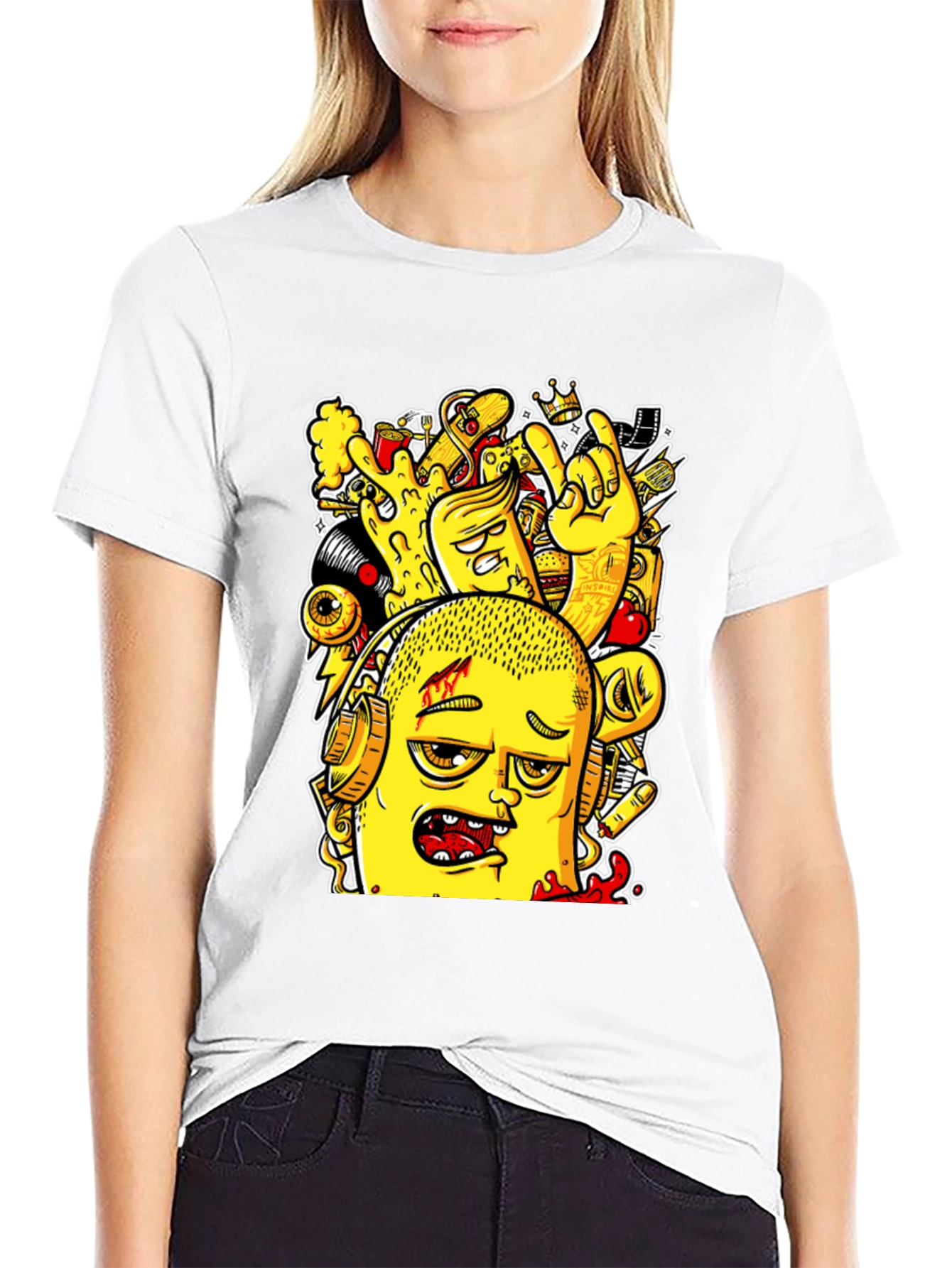 Edgy Cartoon Graphic Black T-Shirt