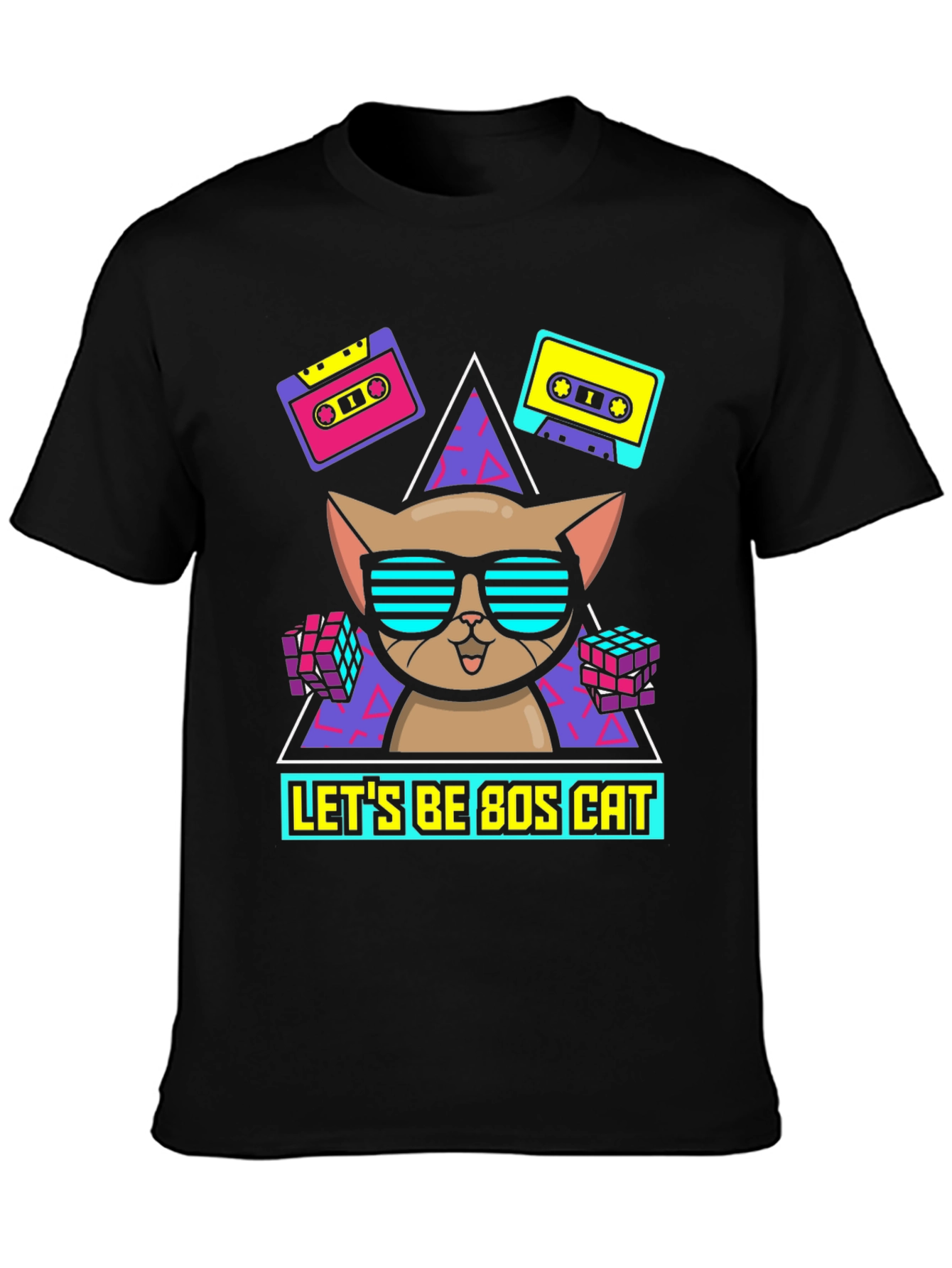 Lets Be 80s Cat Graphic T-Shirt