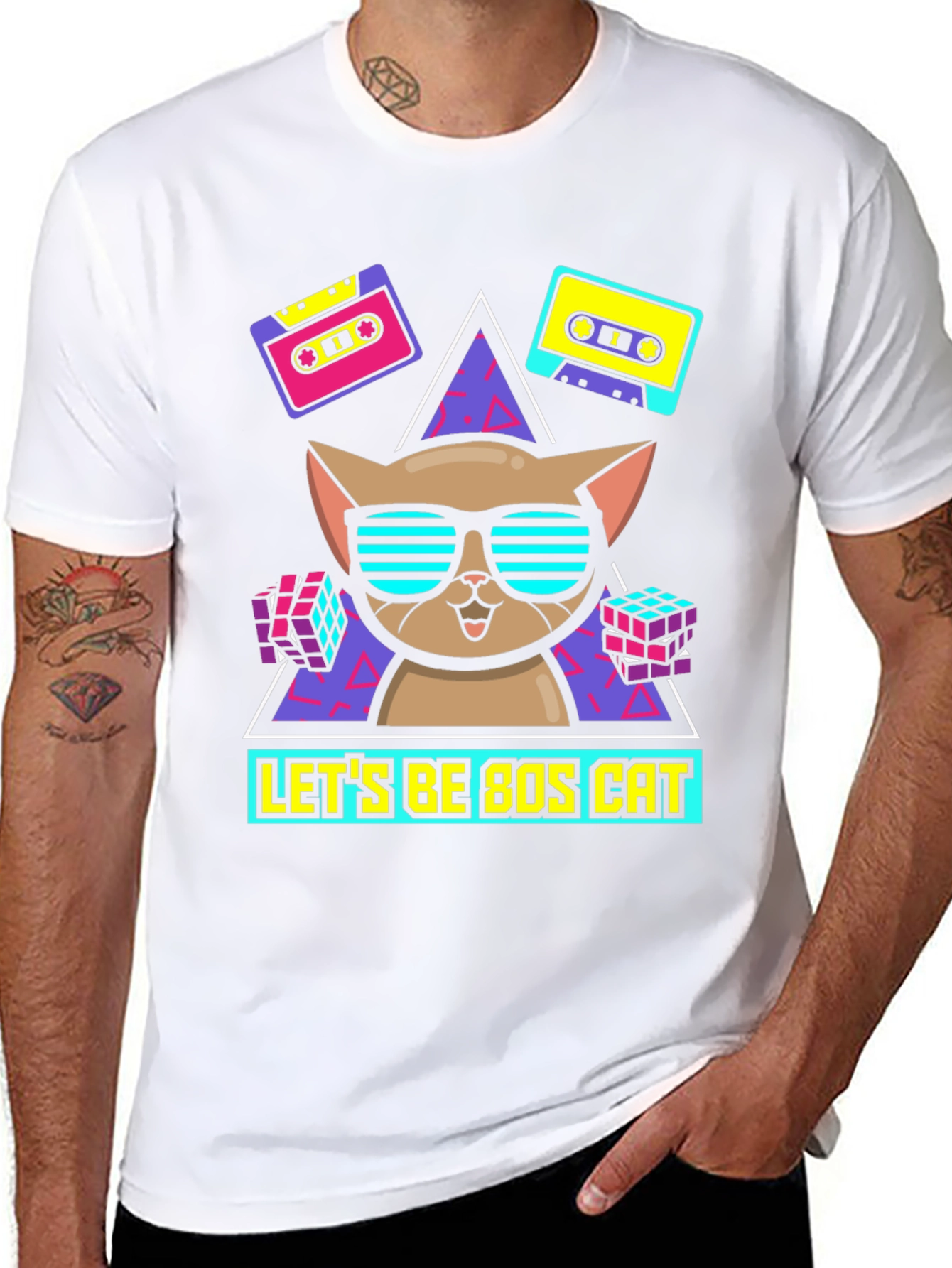 Lets Be 80s Cat Graphic T-Shirt