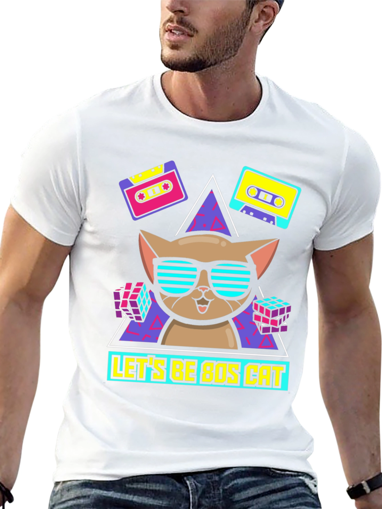 Lets Be 80s Cat Graphic T-Shirt