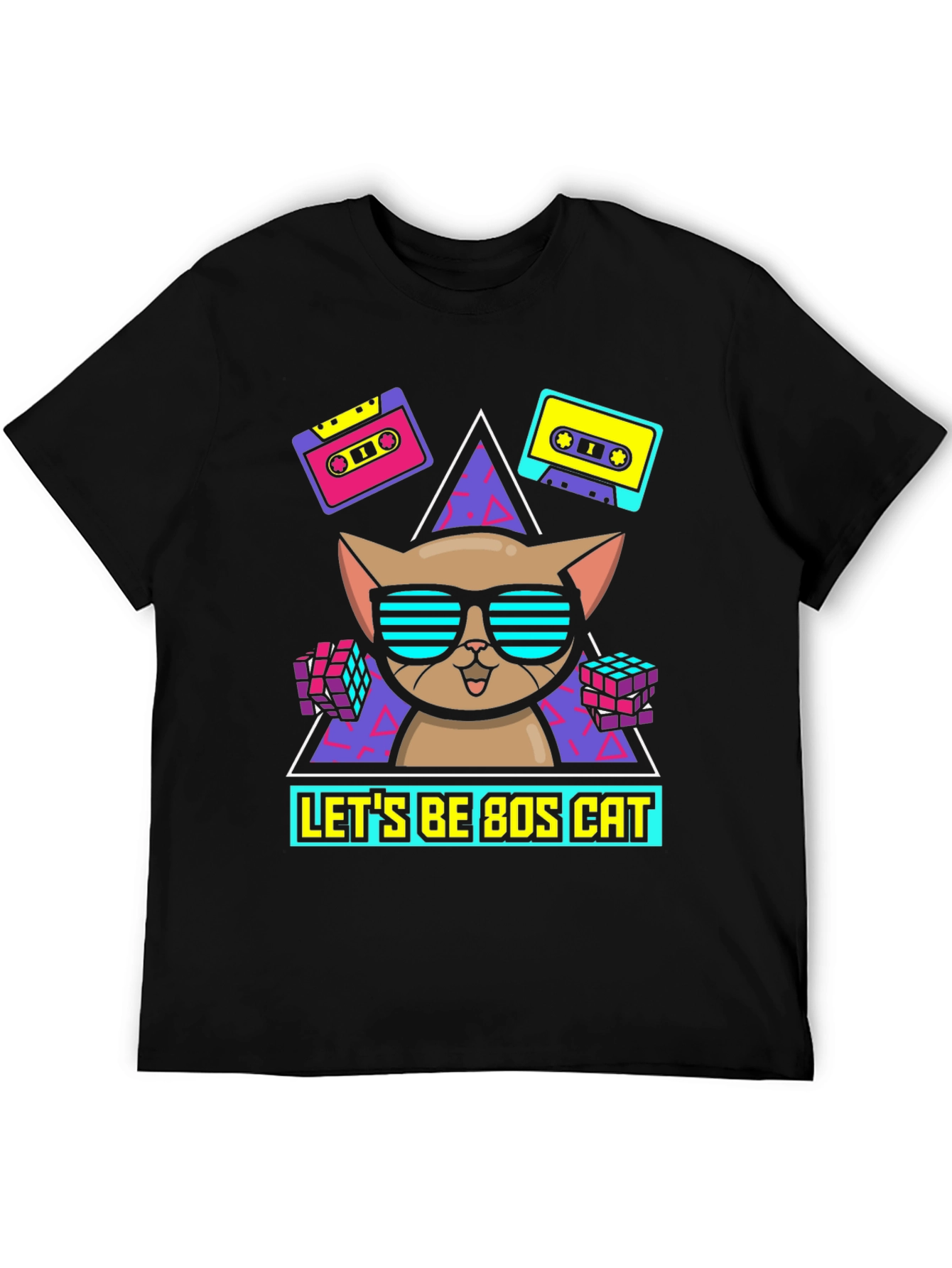 Lets Be 80s Cat Graphic T-Shirt